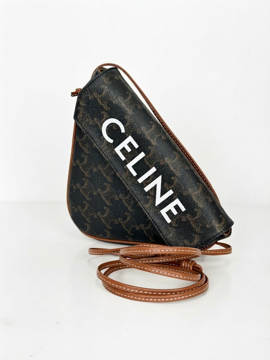 Celine Triangle Crossbody Bag in Brown Triomphe Coated Canvas YE-6