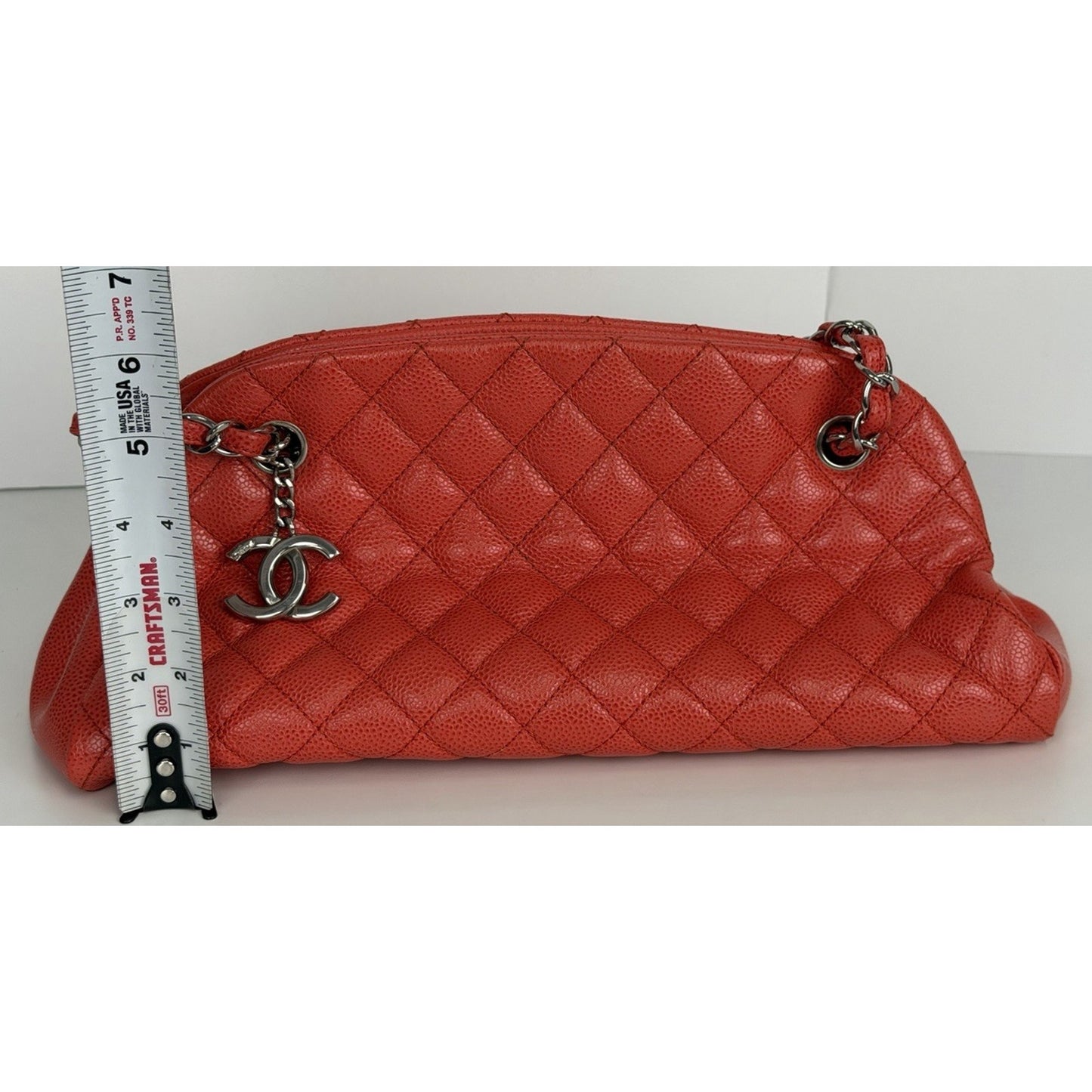 Chanel Medium Just Mademoiselle Bowling Bag in Red Caviar Leather F1