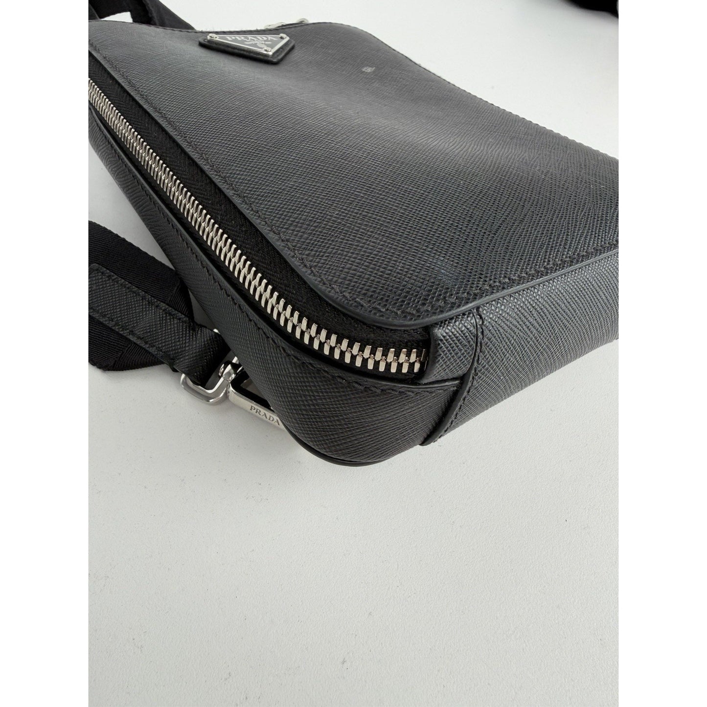 Prada Brique Saffiano Leather Shoulder Bag Black