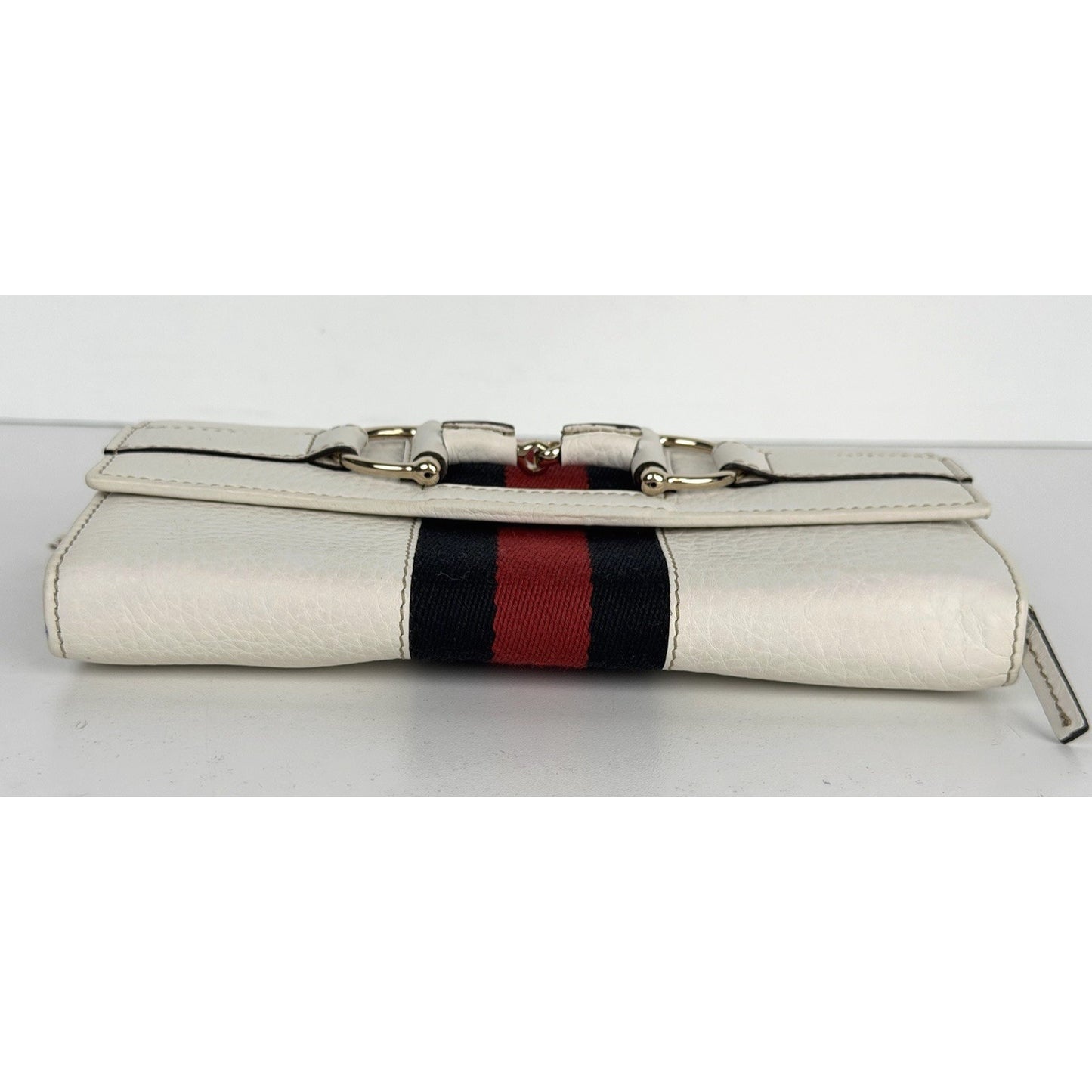 Gucci Horsebit Chain Clutch Web Wallet in White Leather Gold-Tone Hardware
