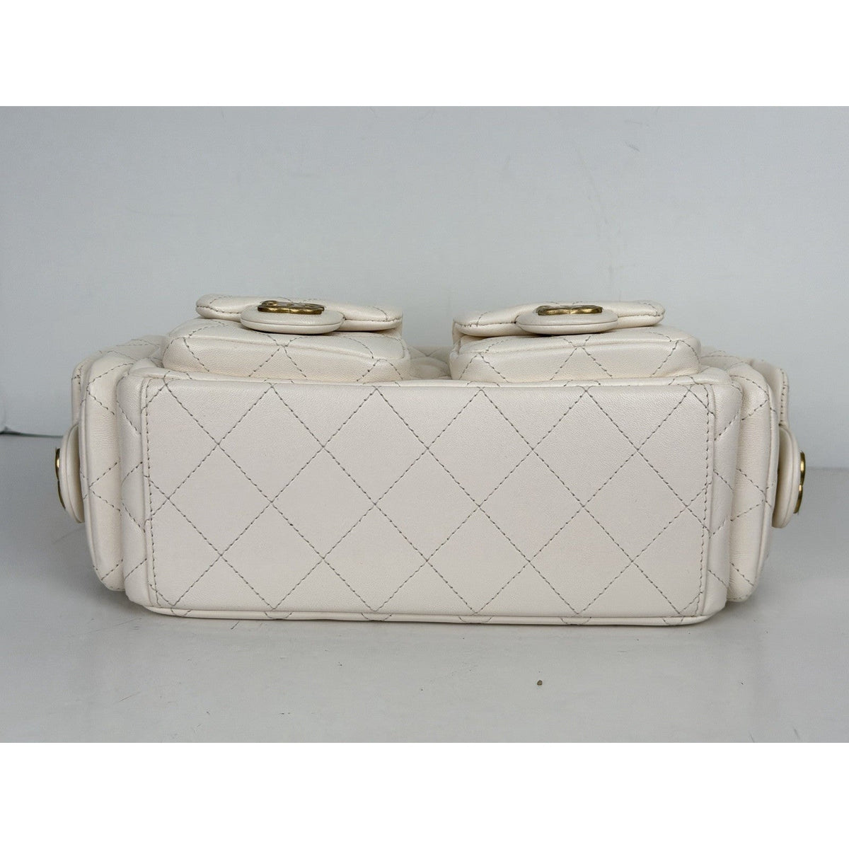 Chanel Trendy Pockets Hobo Bag Medium in White Quilted Lambskin Leather NFC B7