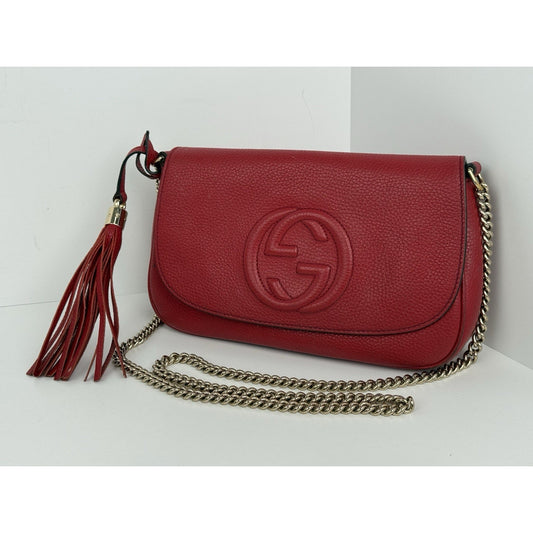 Gucci Soho Red Leather Medium Crossbody Bag with Chain Strap