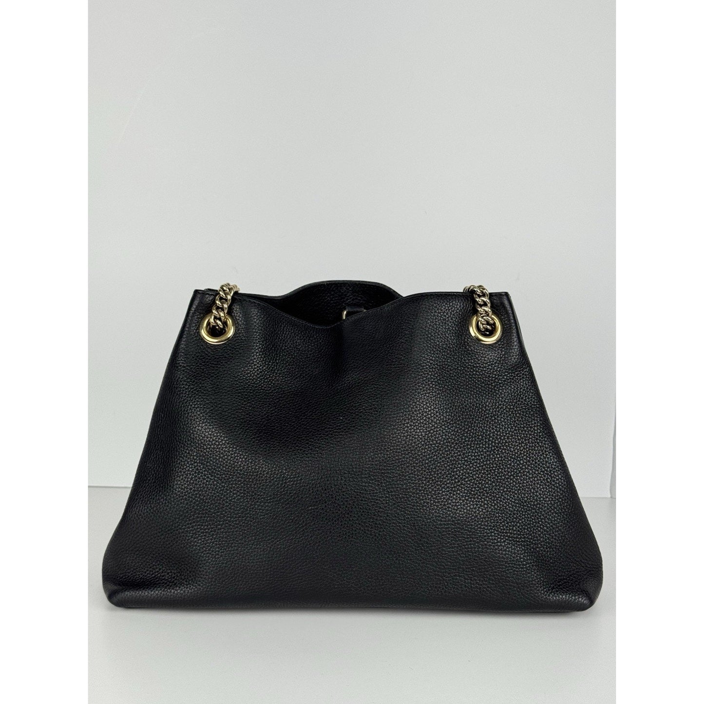 Gucci Soho Black Pebbled Leather Chain Tote Bag C-7