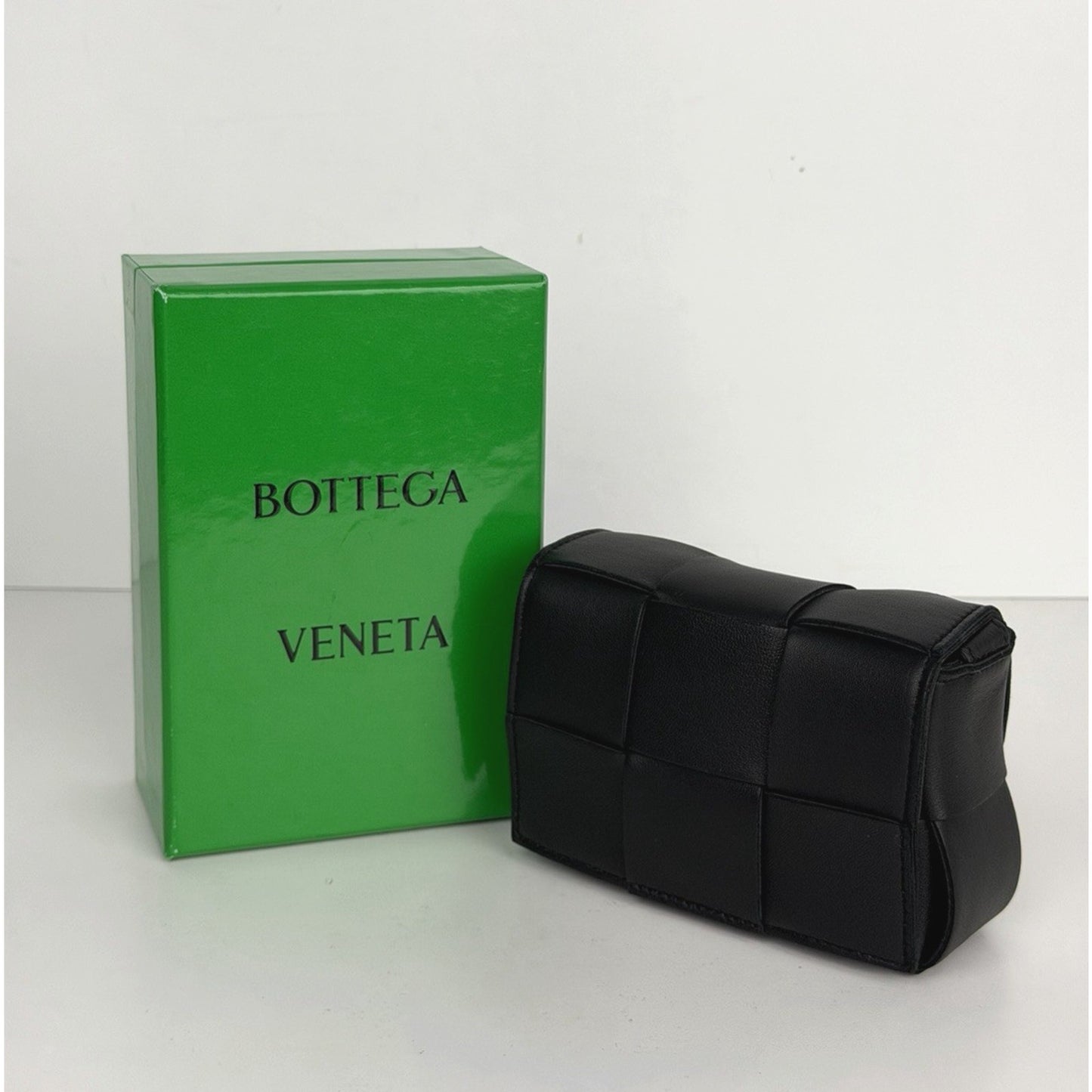 Bottega Veneta Cassette Intrecciato Crossbody Extra Mini Bag Black Lambskin K1
