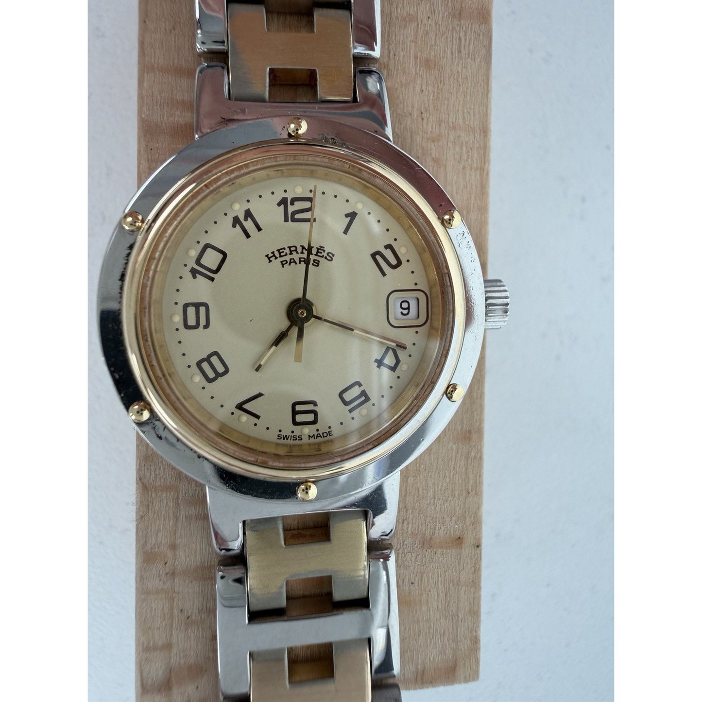 Hermes Two-Tone Stainless Steel Clipper Classique PM Watch with Yellow Dial