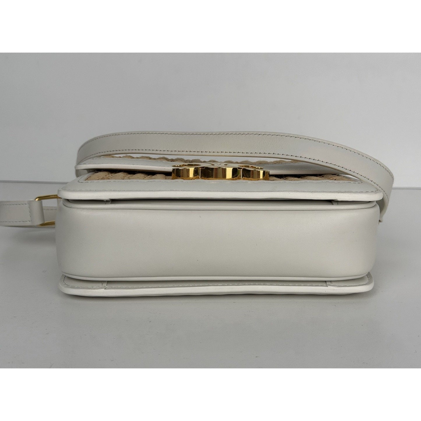 Celine Teen Triomphe Shoulder Bag in Natural Raffia White Calfskin Trim 2023 C2