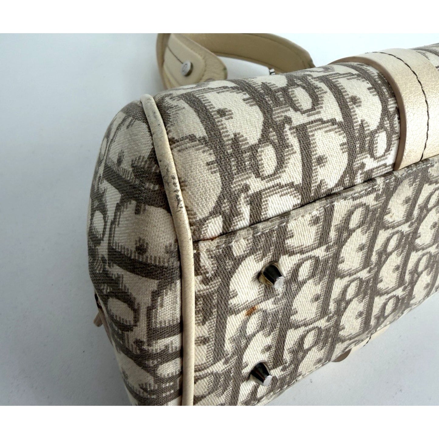 Christian Dior Trotter Bowling Bag Beige Diorissimo Canvas Floral Embroidered S7
