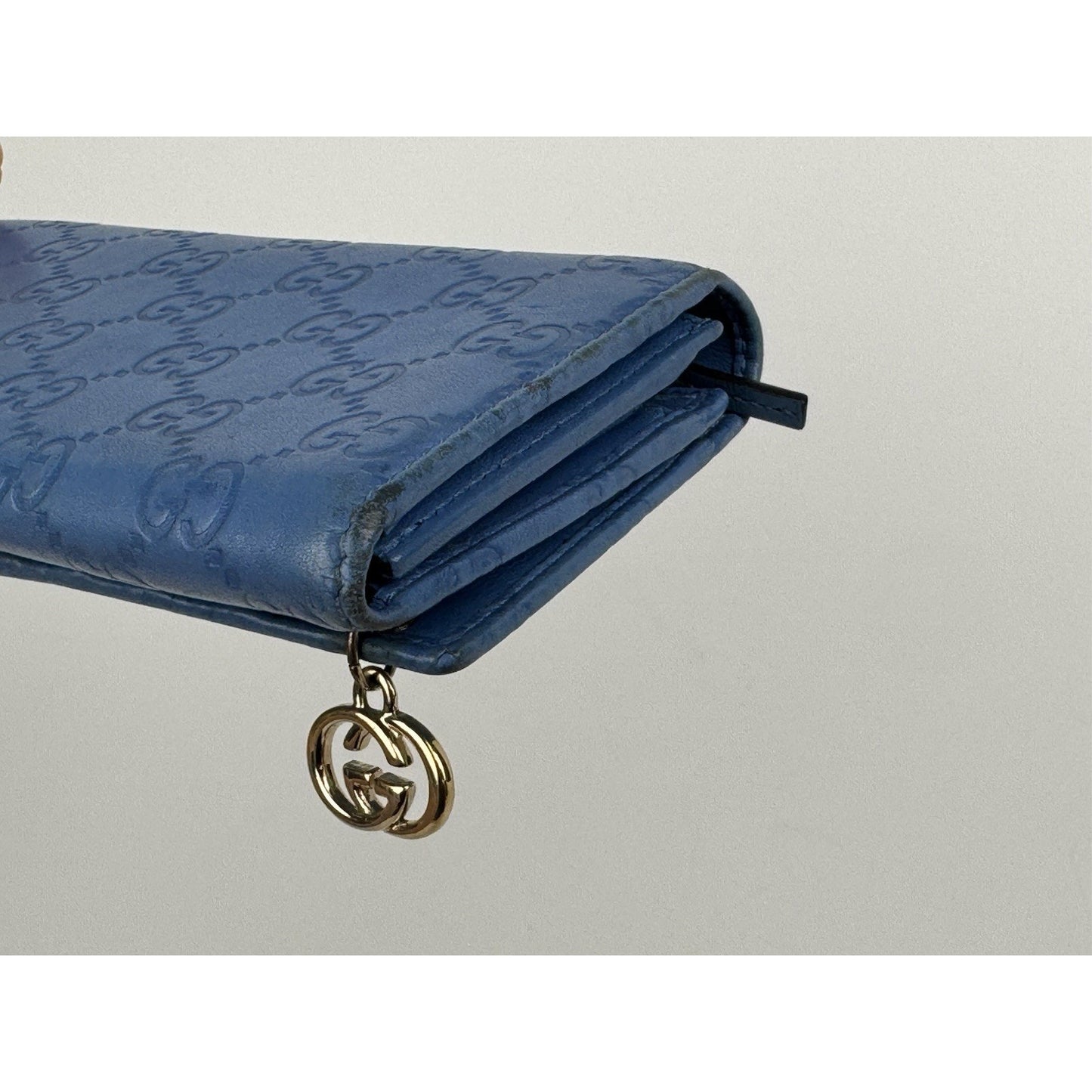 Gucci Blue Guccissima Leather Long Wallet Gold Hardware (Missing Chain)