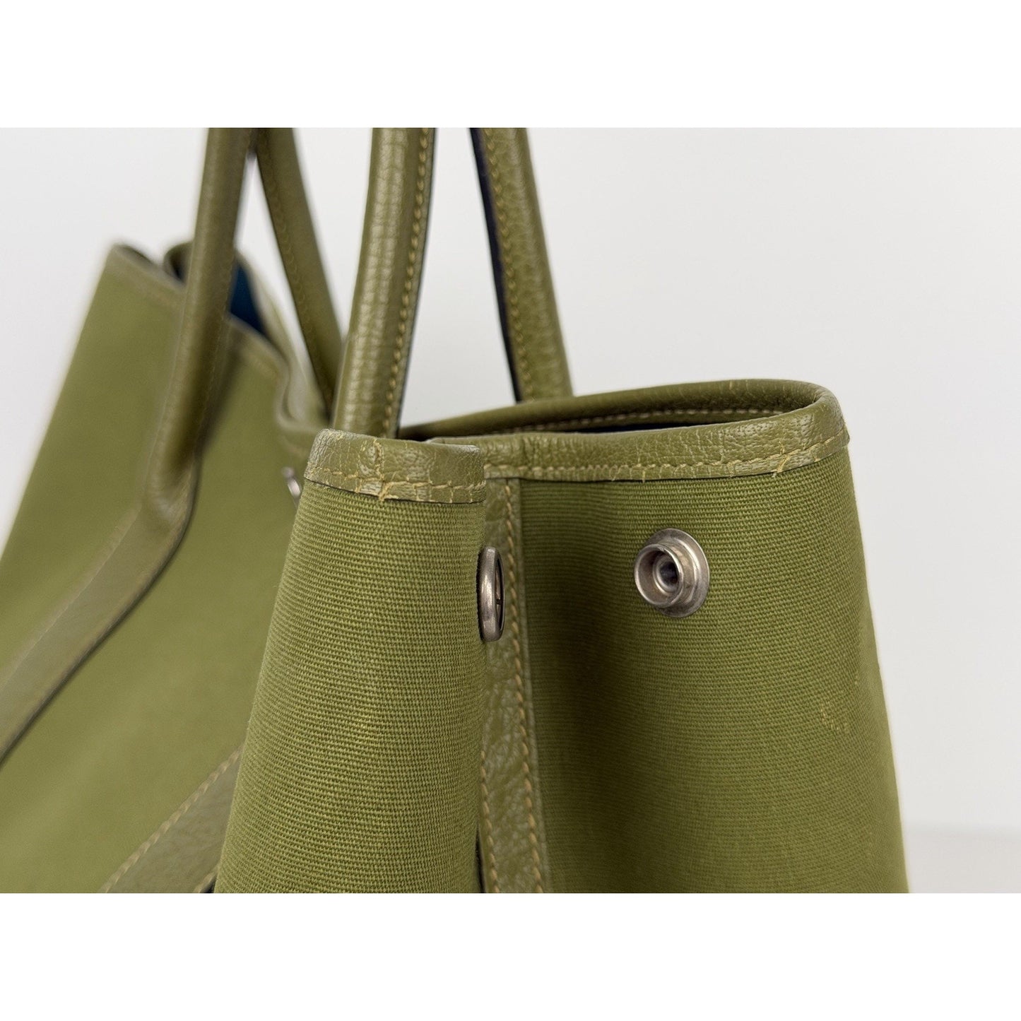 Hermes Garden Party 36 PM Tote Bag Olive Green Canvas and Leather 2006 C1