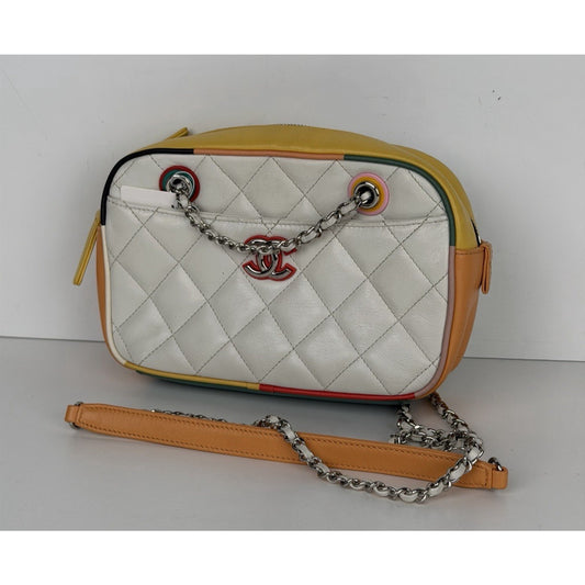Chanel Paris-Cuba Color Camera Bag Quilted White Leather&Colorful Border 2017 D8
