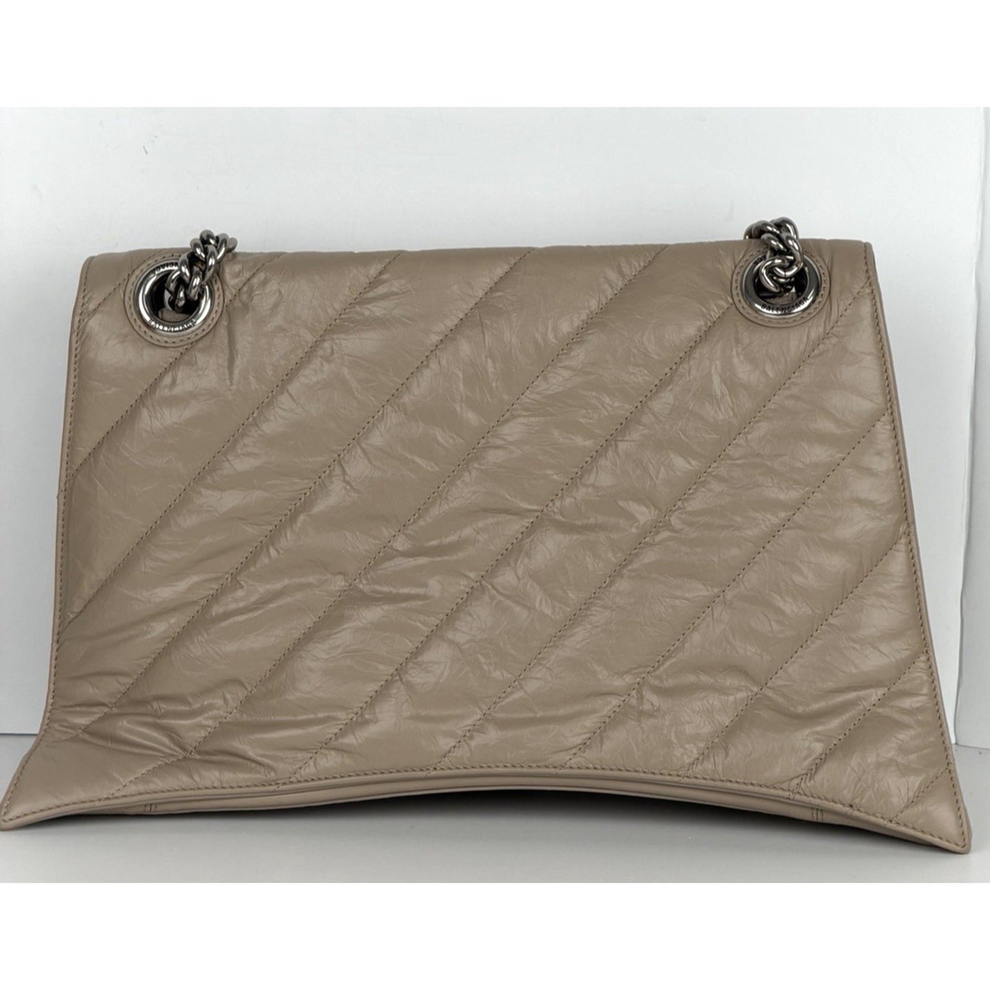 Balenciaga Large Crush Quilted Leather Chain Shoulder Bag Taupe E6