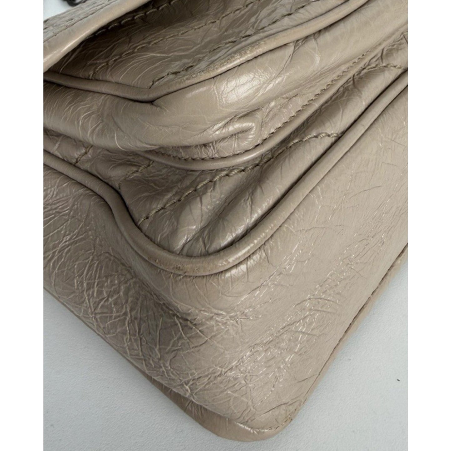 Saint Laurent Signature Niki Bag Small Light Taupe Crinkled Calfskin Leather S09