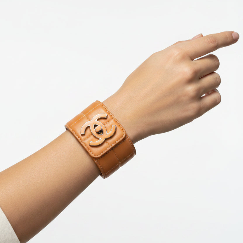 Chanel Leather Pink CC Wrap Bracelet