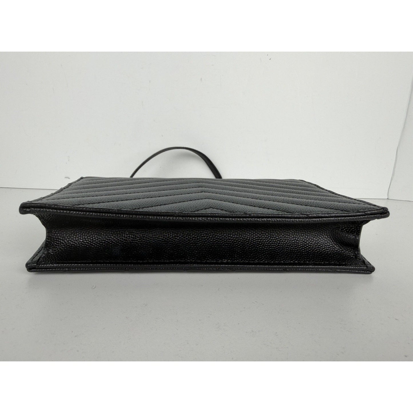 Saint Laurent Cassandre Chain Wallet Bag Small Black Grain de Poudre Leather S12