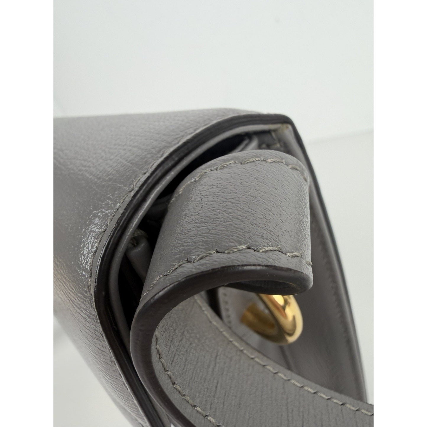 Gucci GG Ring Shoulder Bag Small Light Grey Smooth Leather Interlocking S18