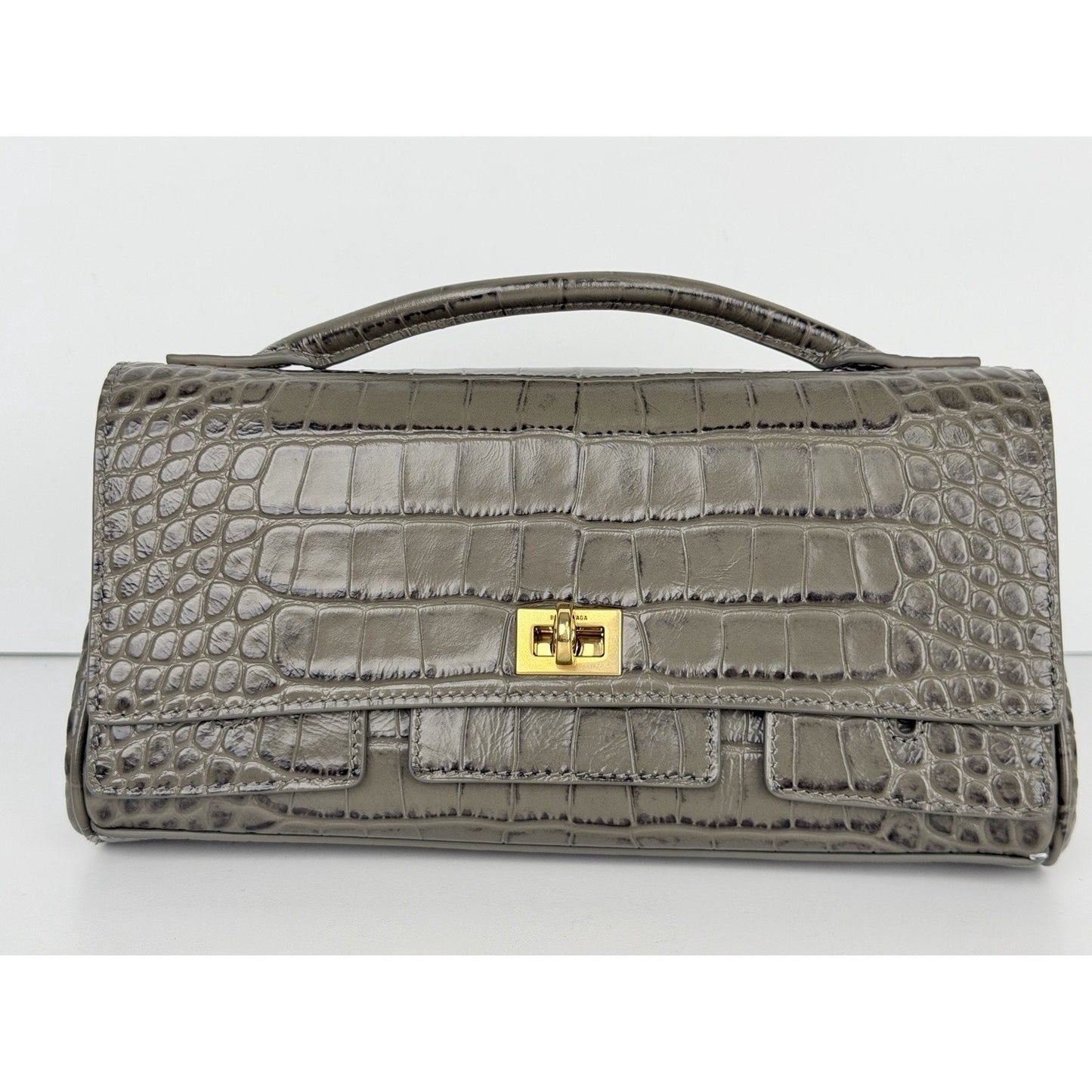 Balenciaga Bel Air Small Clutch Bag in Khaki Leather Gold-Tone Hardware C6
