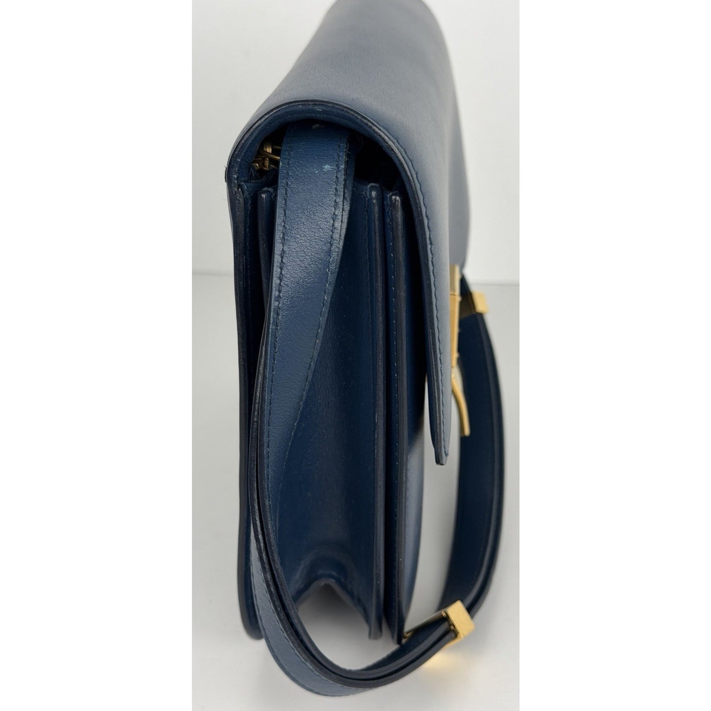 Celine Classic Box Bag Medium Blue Calfskin Leather Gold-Tone Hardware R1