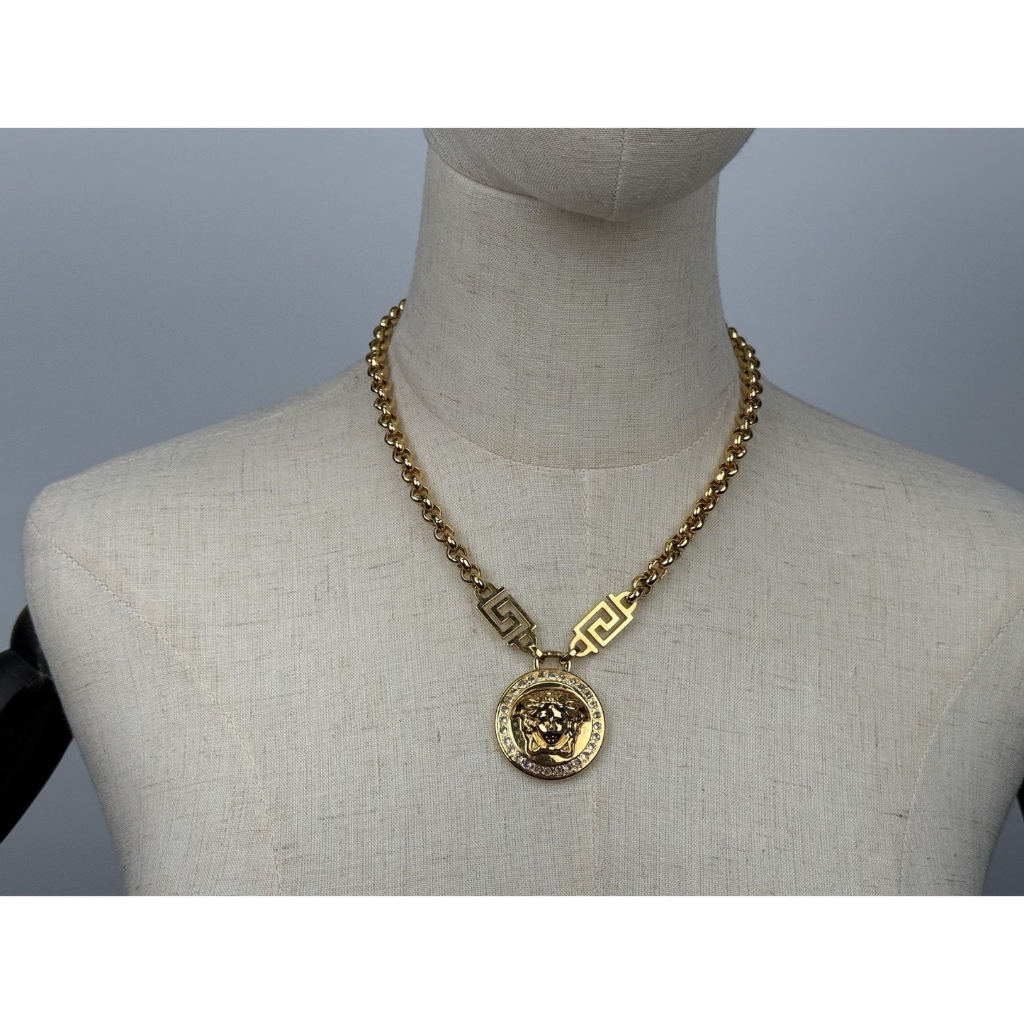 Versace Gold-Tone & Crystal Medusa Pendant Necklace