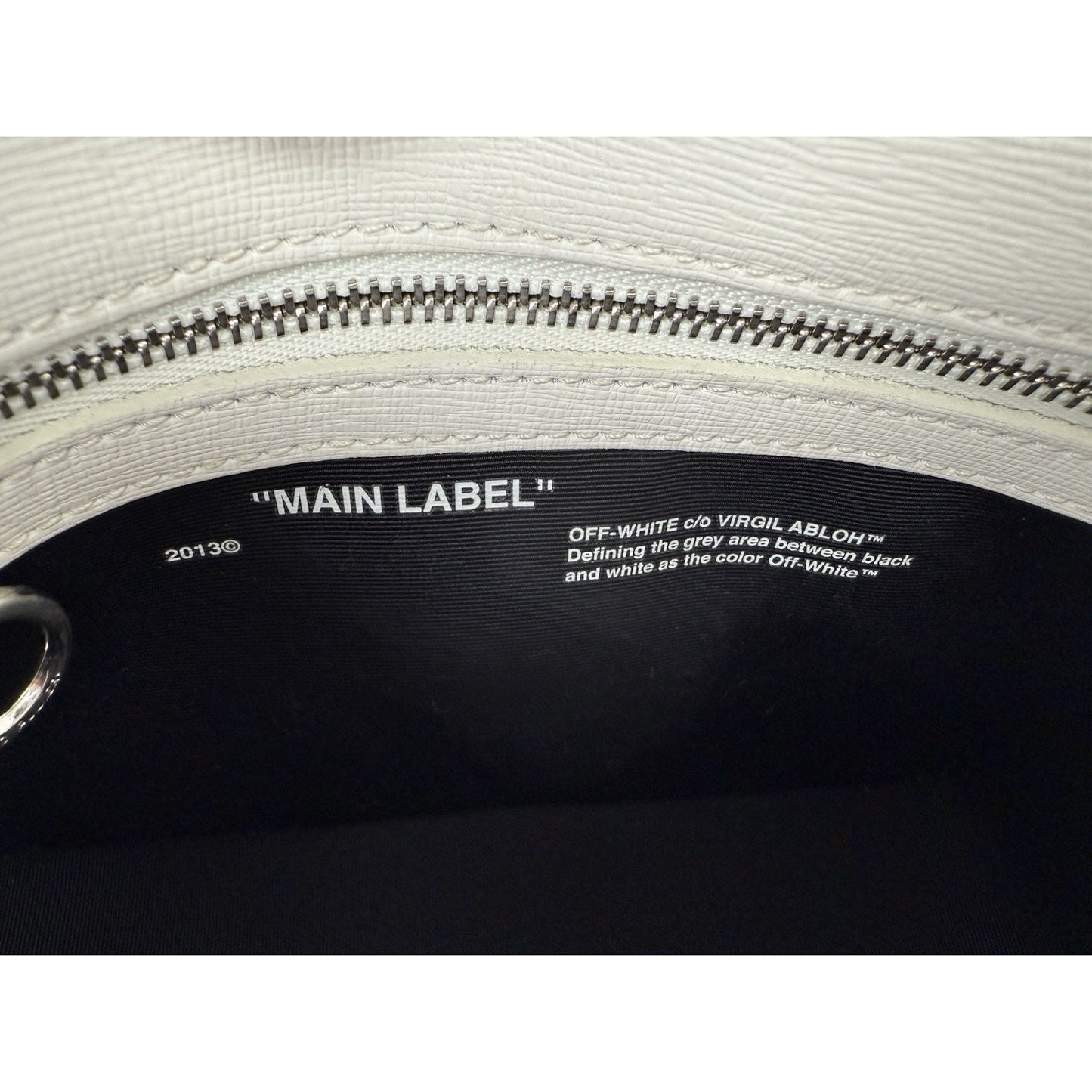 Off-White Diagonal Stripe Binder Clip Shoulder Bag White Leather with Silver