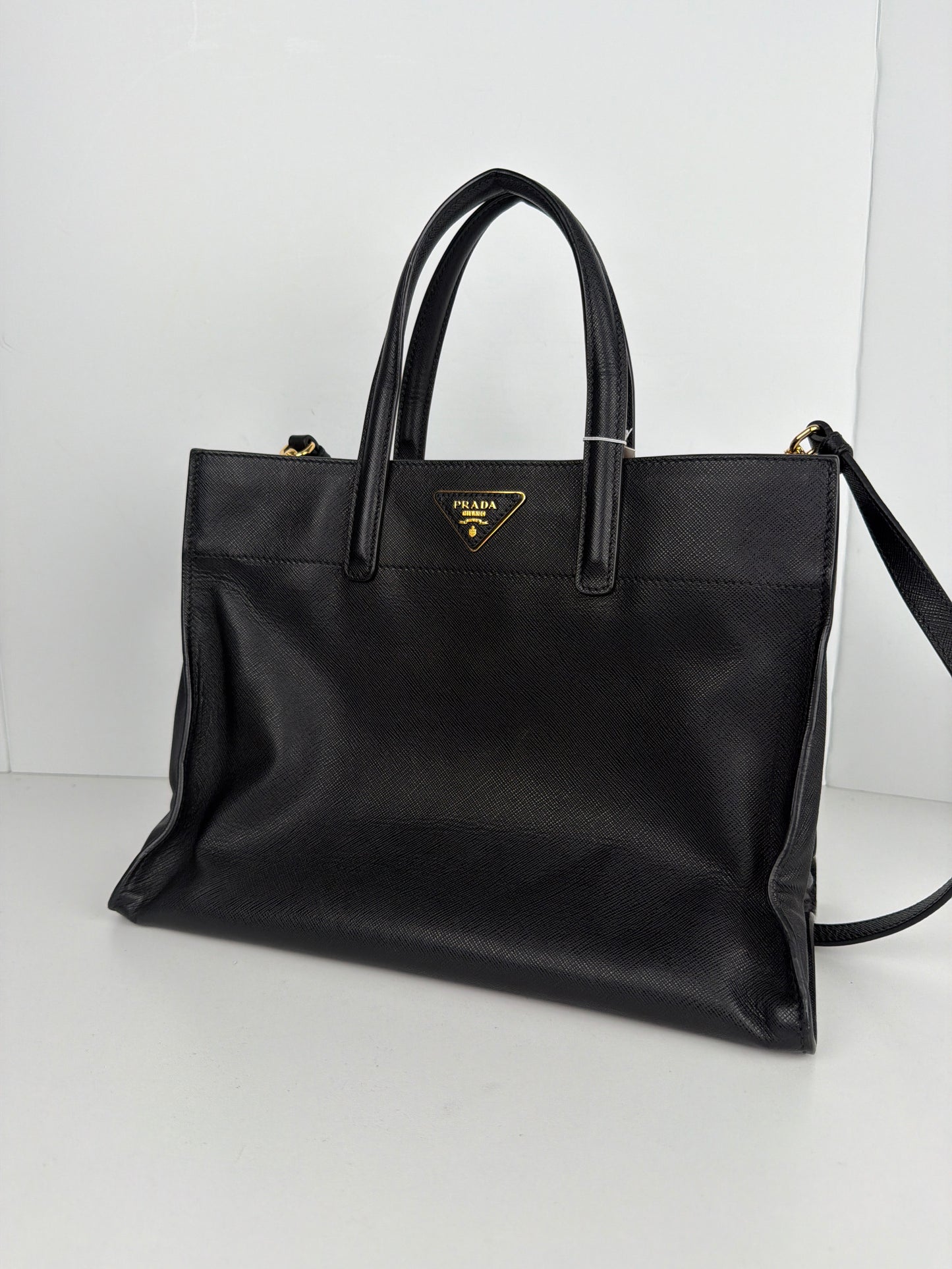 Prada Saffiano Leather Black Leather Shoulder Bag