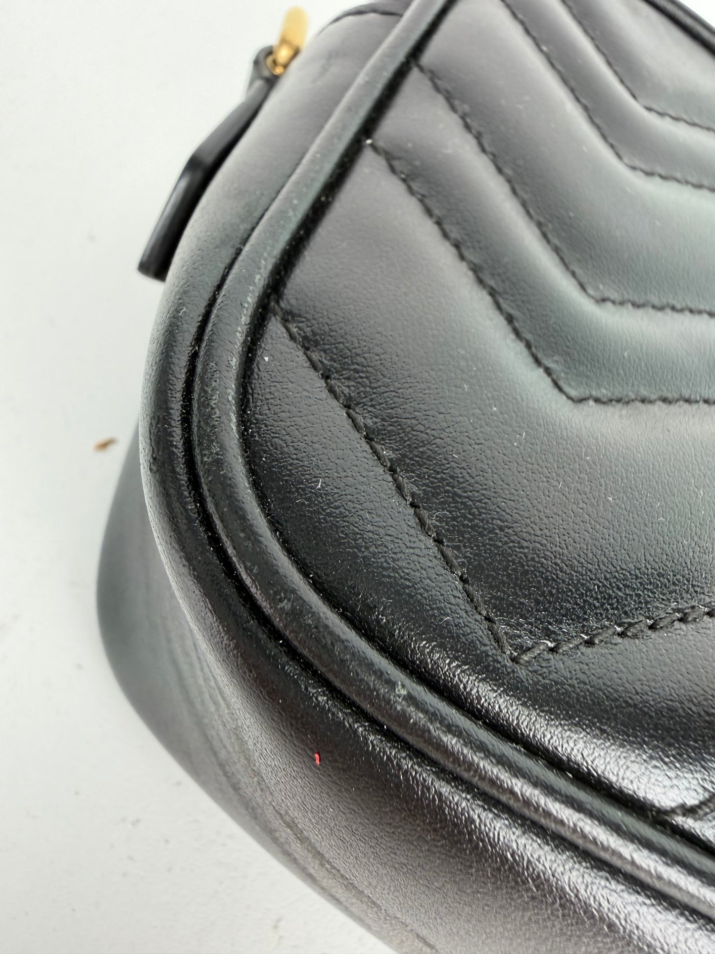 Gucci GG Marmont Mini Camera Bag in Black Chevron-Quilted Calfskin Leather S-17
