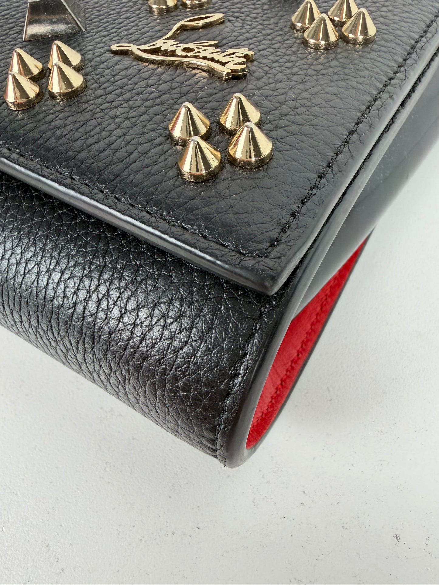 Christian Louboutin Paloma Clutch Bag in Black Leather with Spike Accents YS
