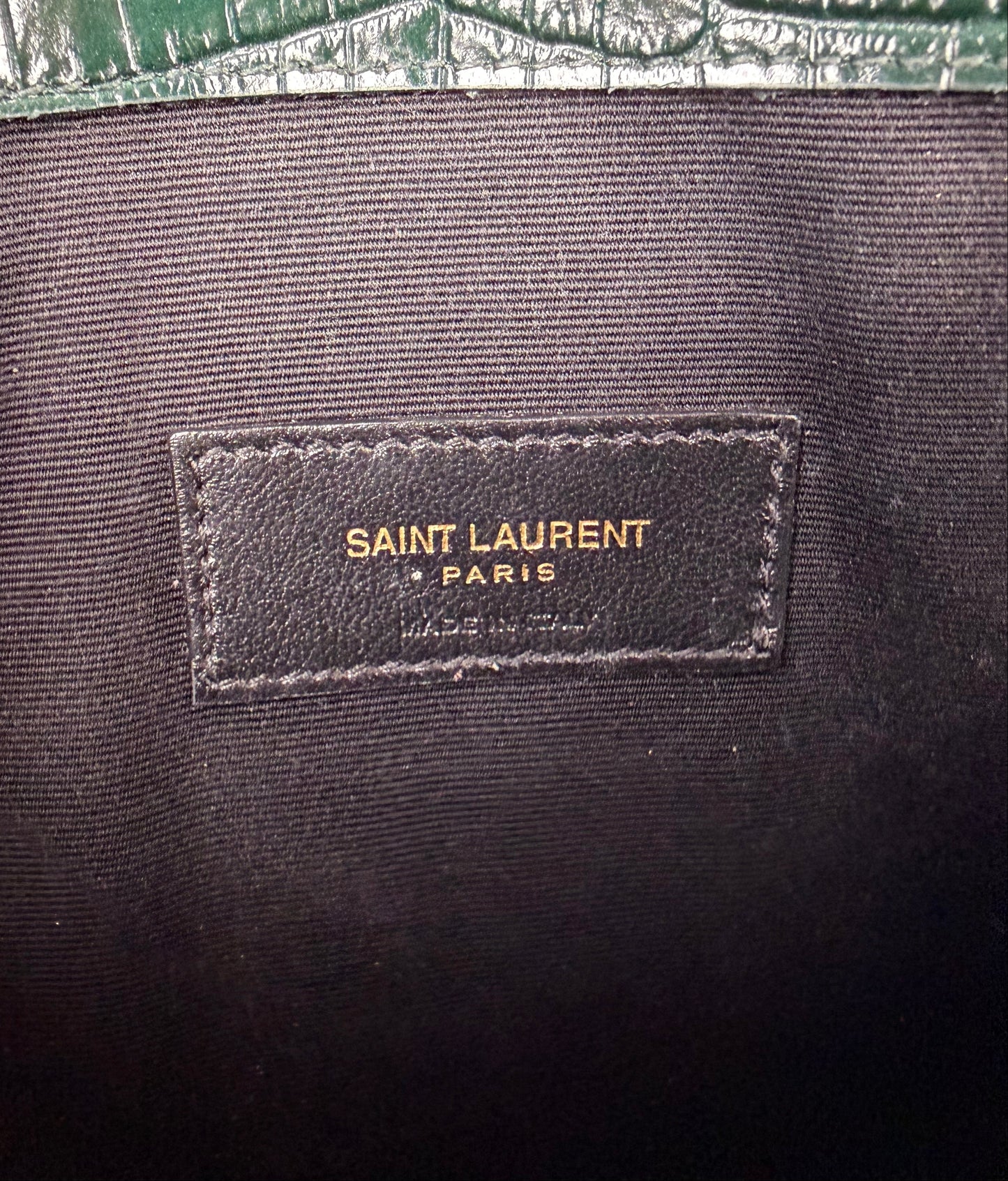 Saint Laurent Uptown Clutch Bag in Dark Green Croc-Embossed Leather YS-10