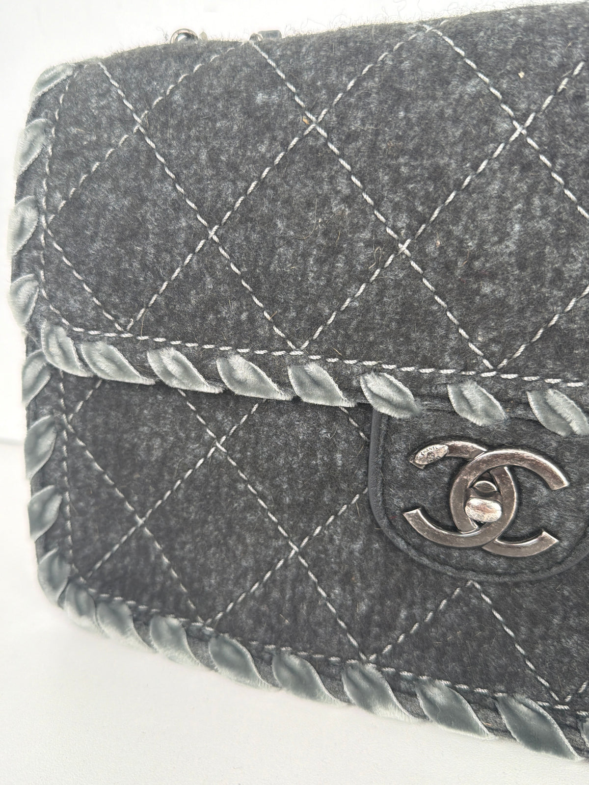 Chanel Fancy Felt Flap Bag Grey