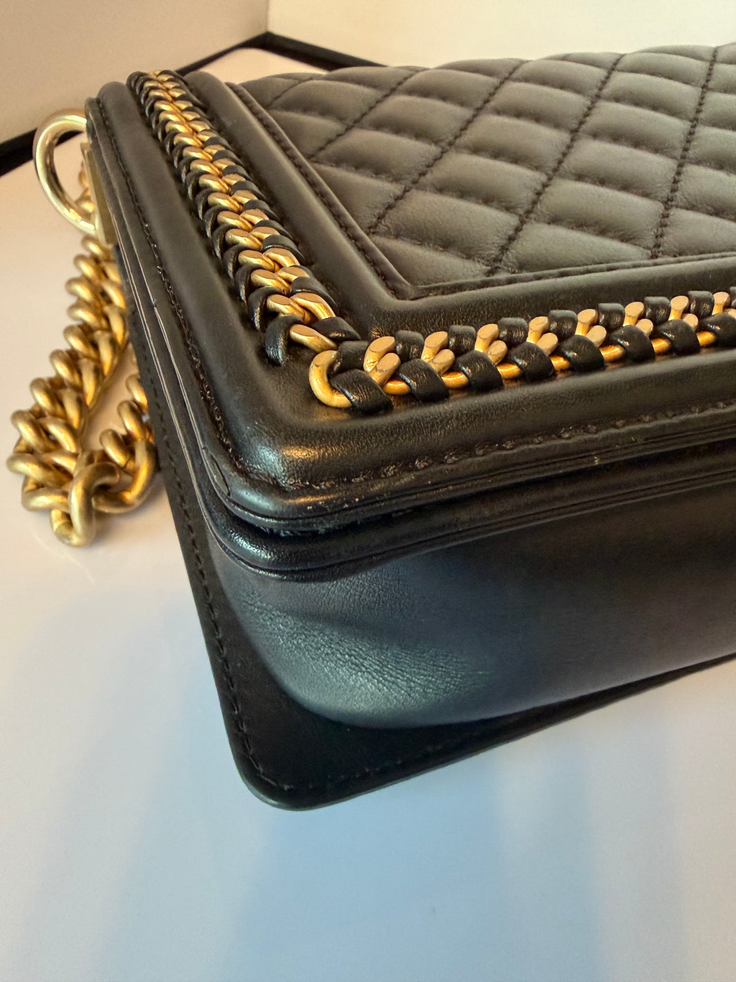 Chanel Quilted Medium Interwoven Chain Top Handle Boy Bag