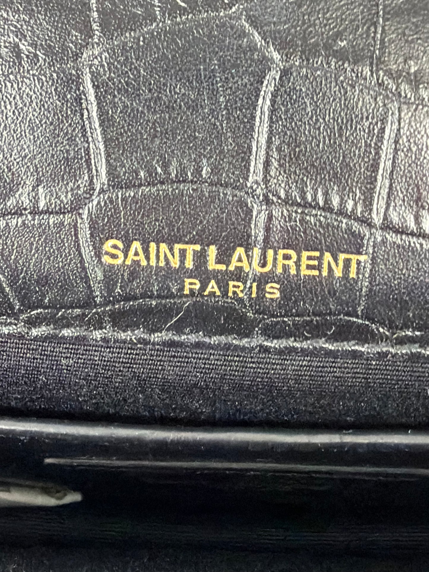 Saint Laurent Sunset Bag Small in Black Croc-Embossed Leather Gold Hardware YS-20
