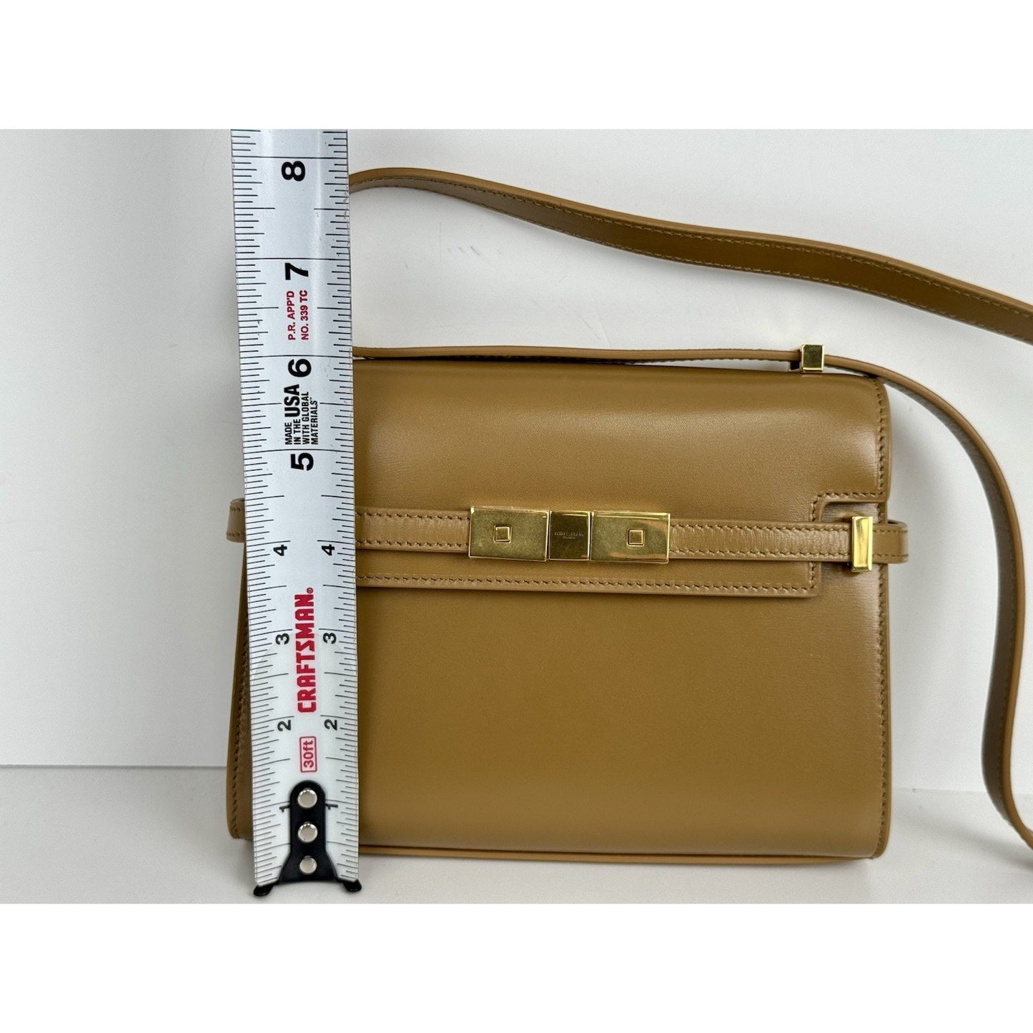 Saint Laurent Smooth Calfskin Mini Manhattan Shoulder Bag in Brown