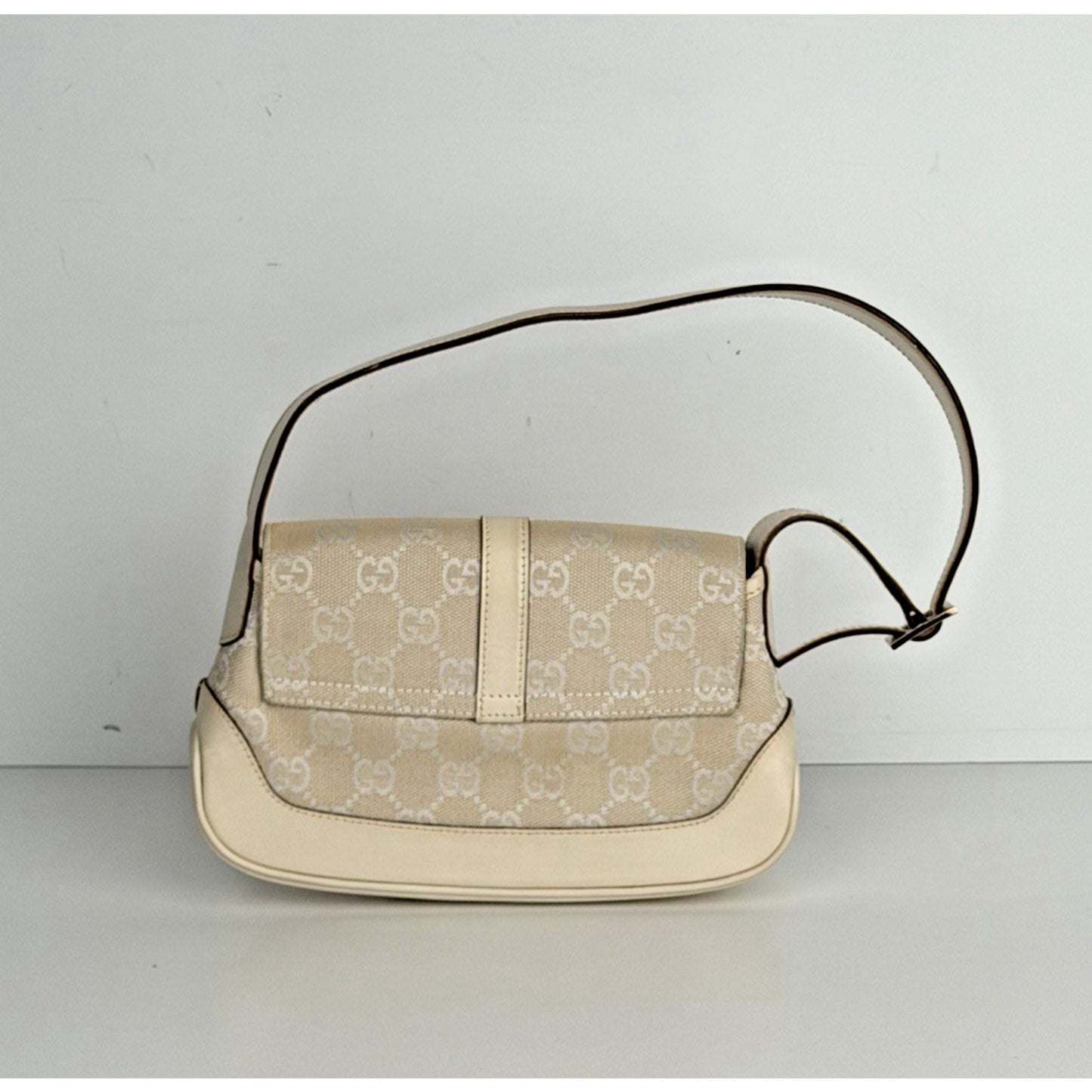 Gucci Mini Jackie O Shoulder Bag Neutral GG Monogram Canvas & Leather Trim S03