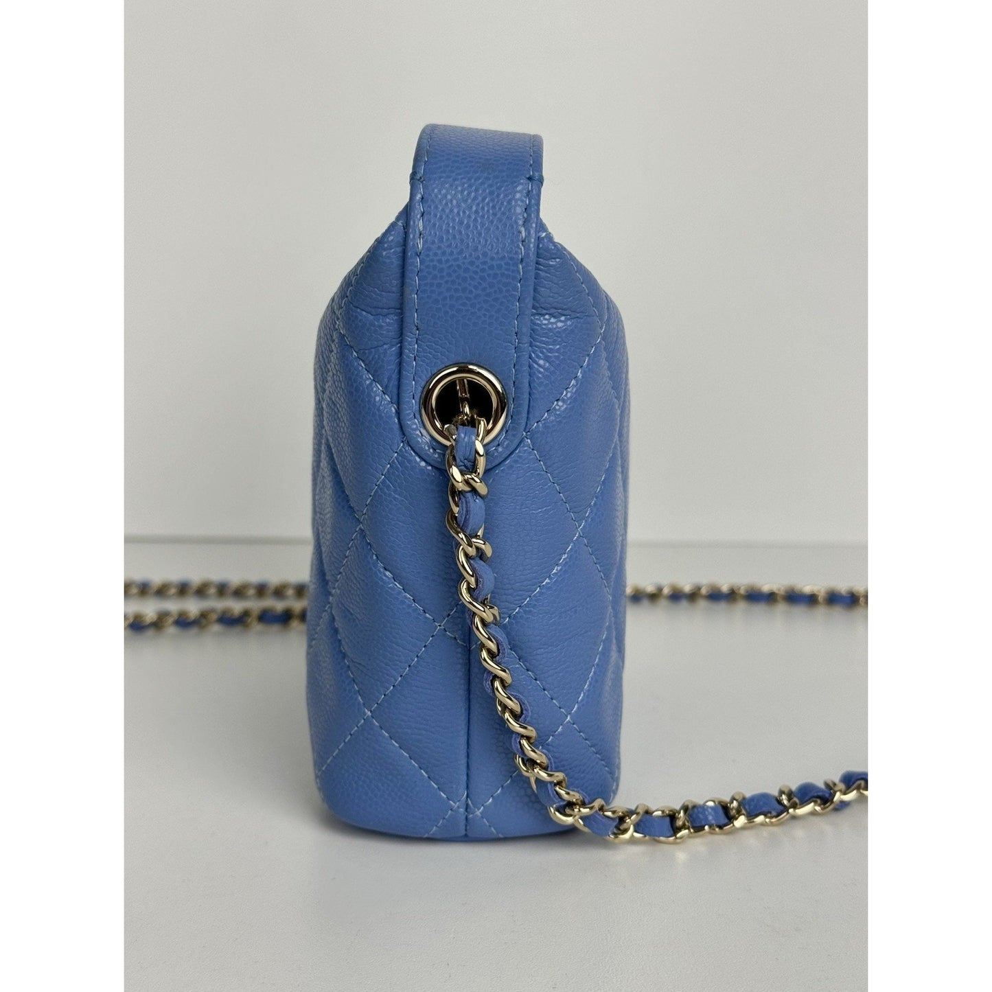Chanel 25C Quilted Hobo Clutch with Chain Blue Caviar Leather C-8