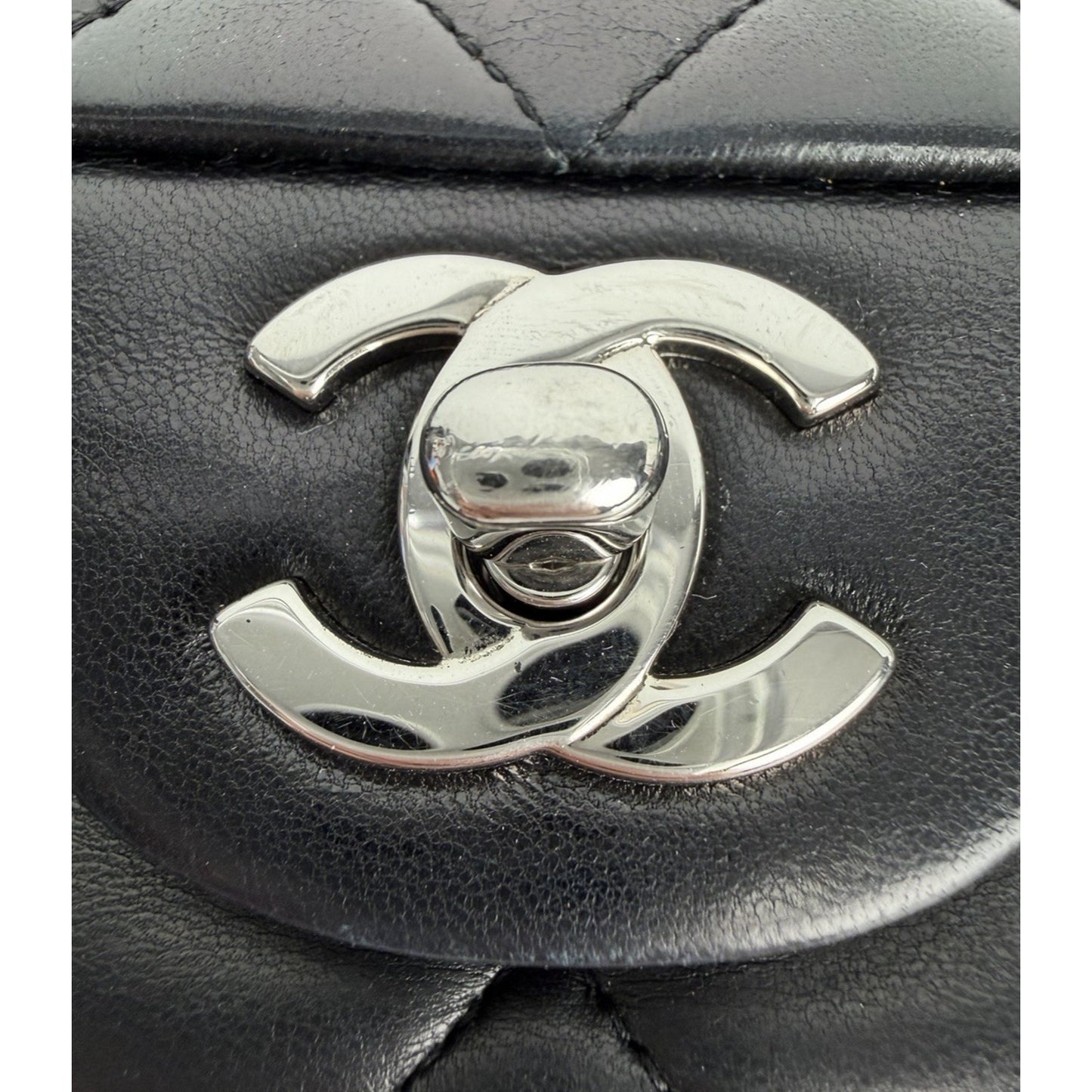 Chanel Classic Double Flap Bag Medium Black Leather Silver Hardware 2008-2009 U3