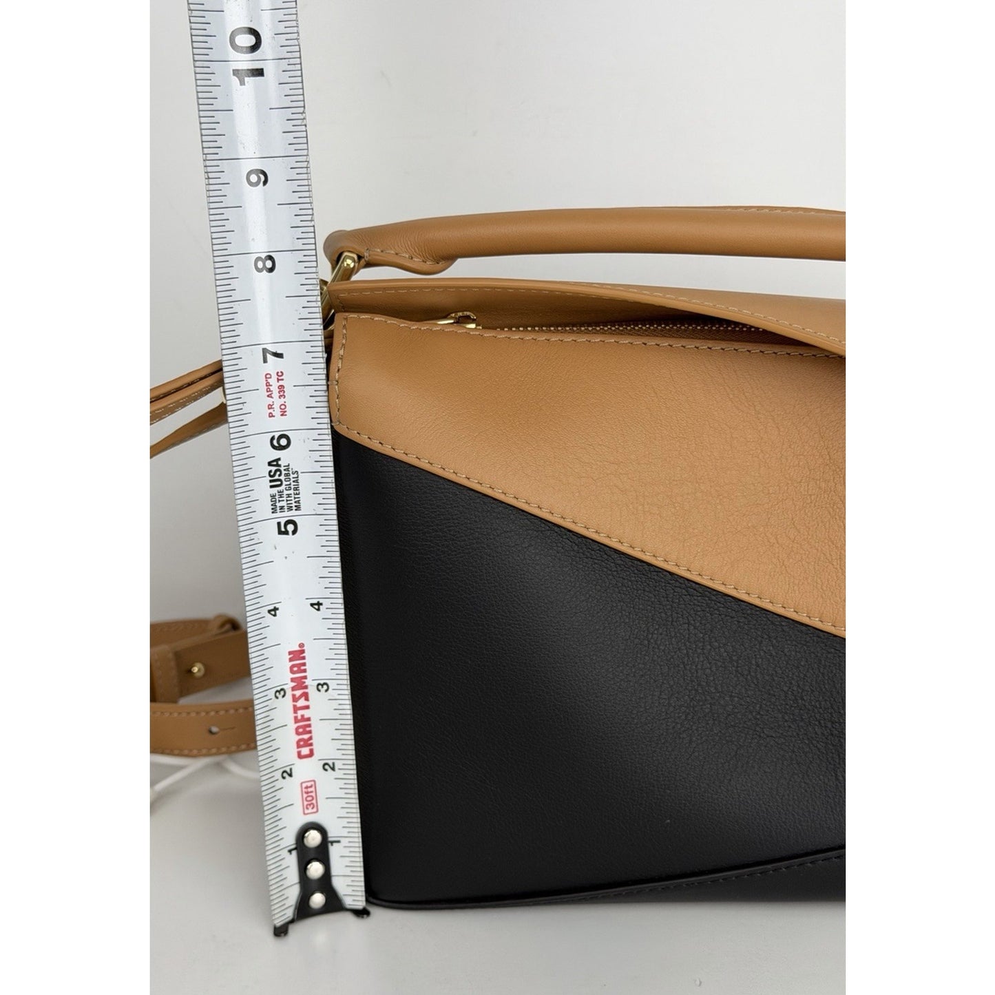 LOEWE Puzzle Edge Small Bag in Brown and Black Calfskin Leather B1