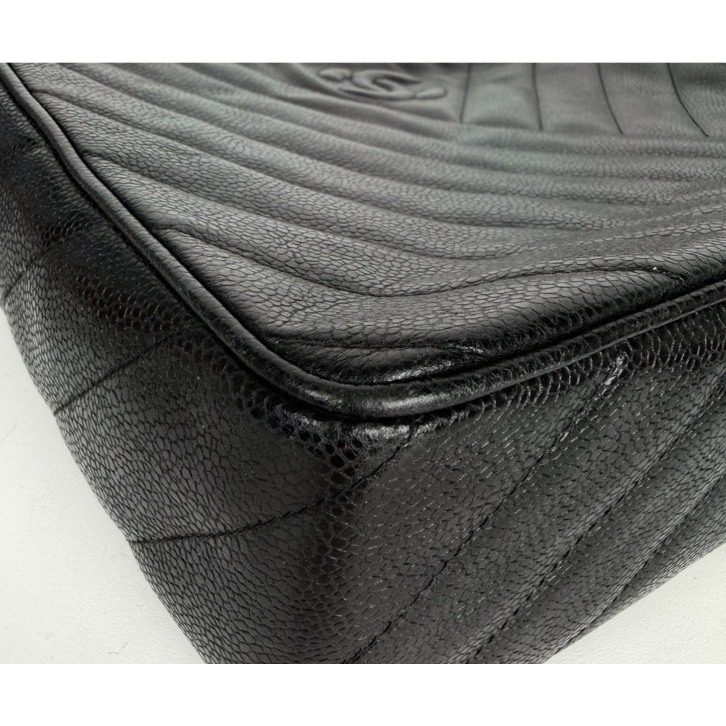 Chanel Chevron Caviar Camera Bag Large Vintage Black Quilted Leather 1991-1994 D8