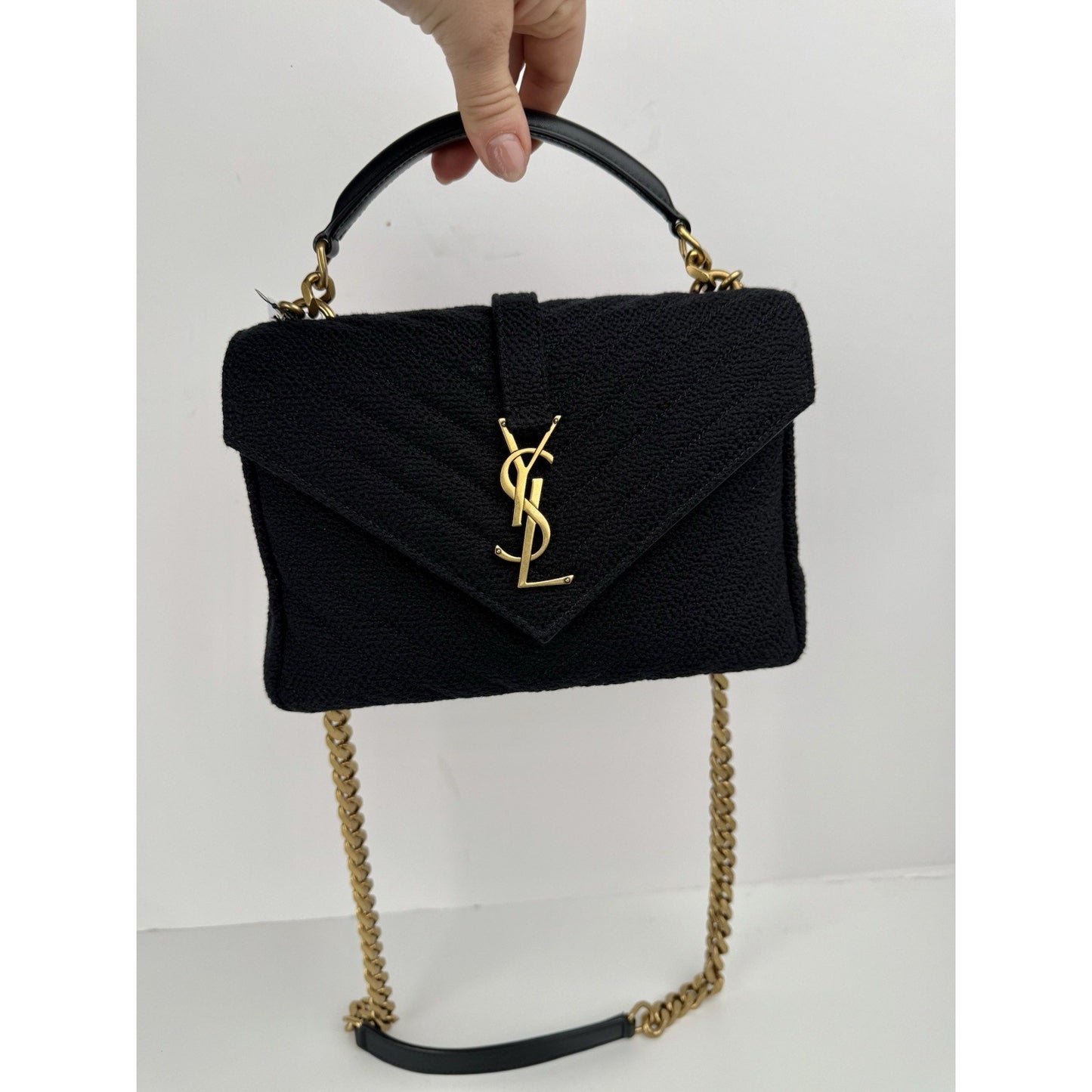 Saint Laurent College Medium Shoulder Bag in Quilted Tweed