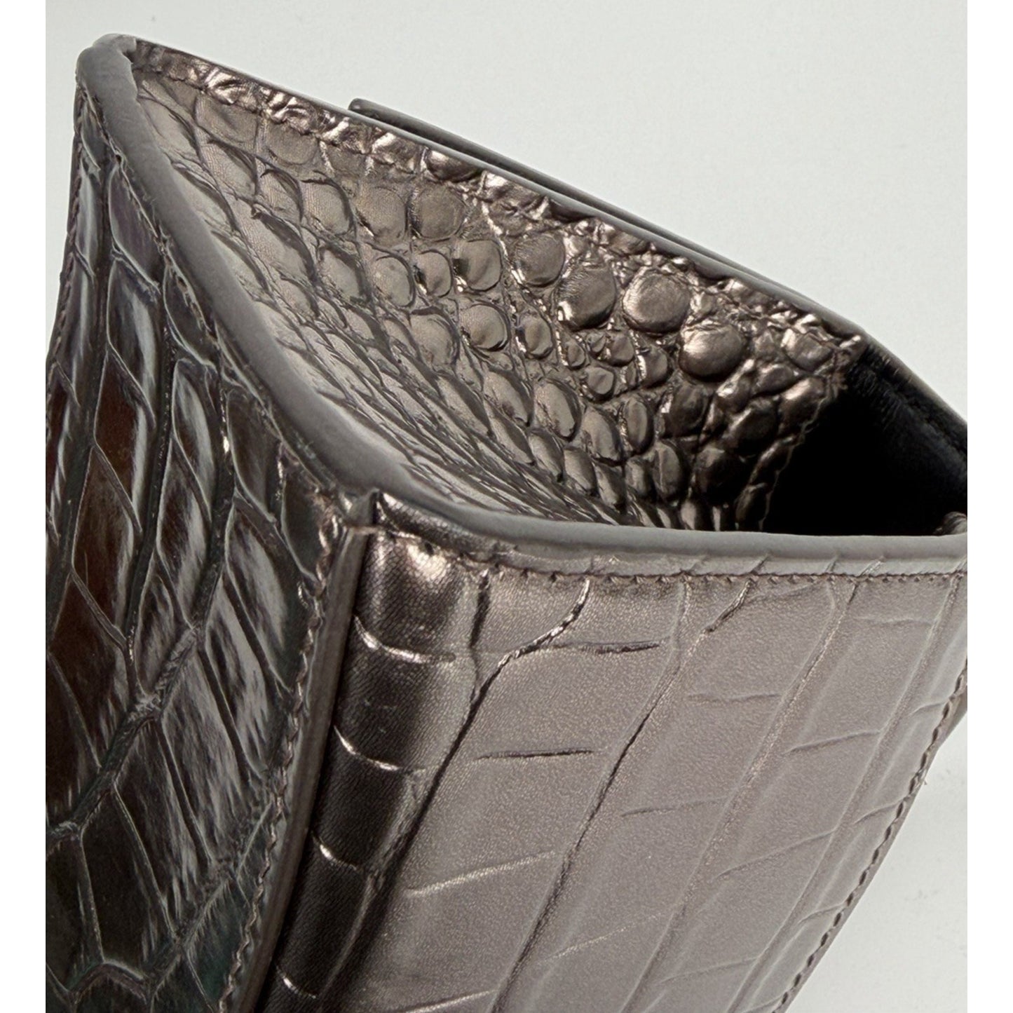 Balenciaga Hourglass XS Bag in Metallic Dark Gray Croc-Effect Leather S03