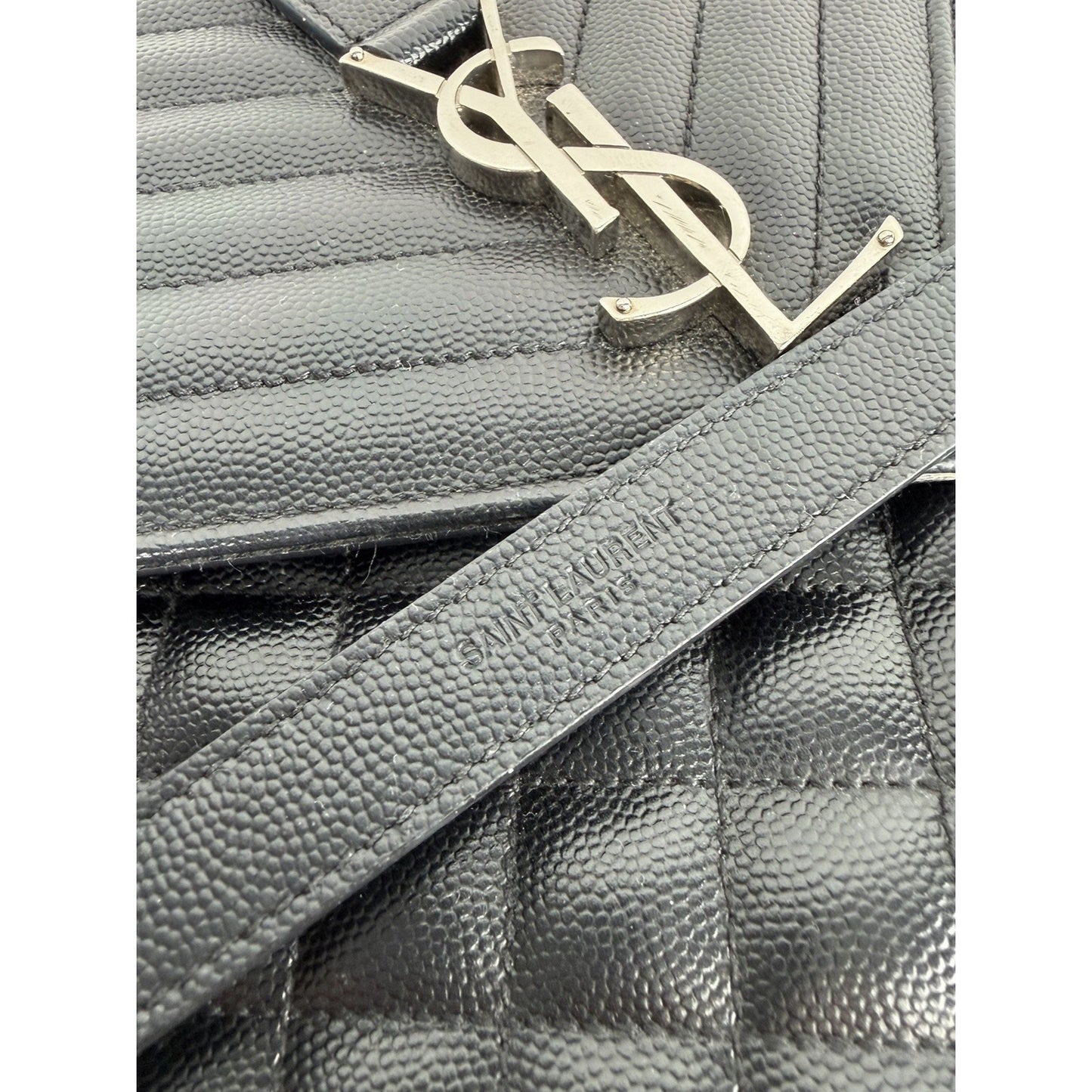 Saint Laurent Envelope Bag Large in Black Grain de Poudre Quilted Leather B1