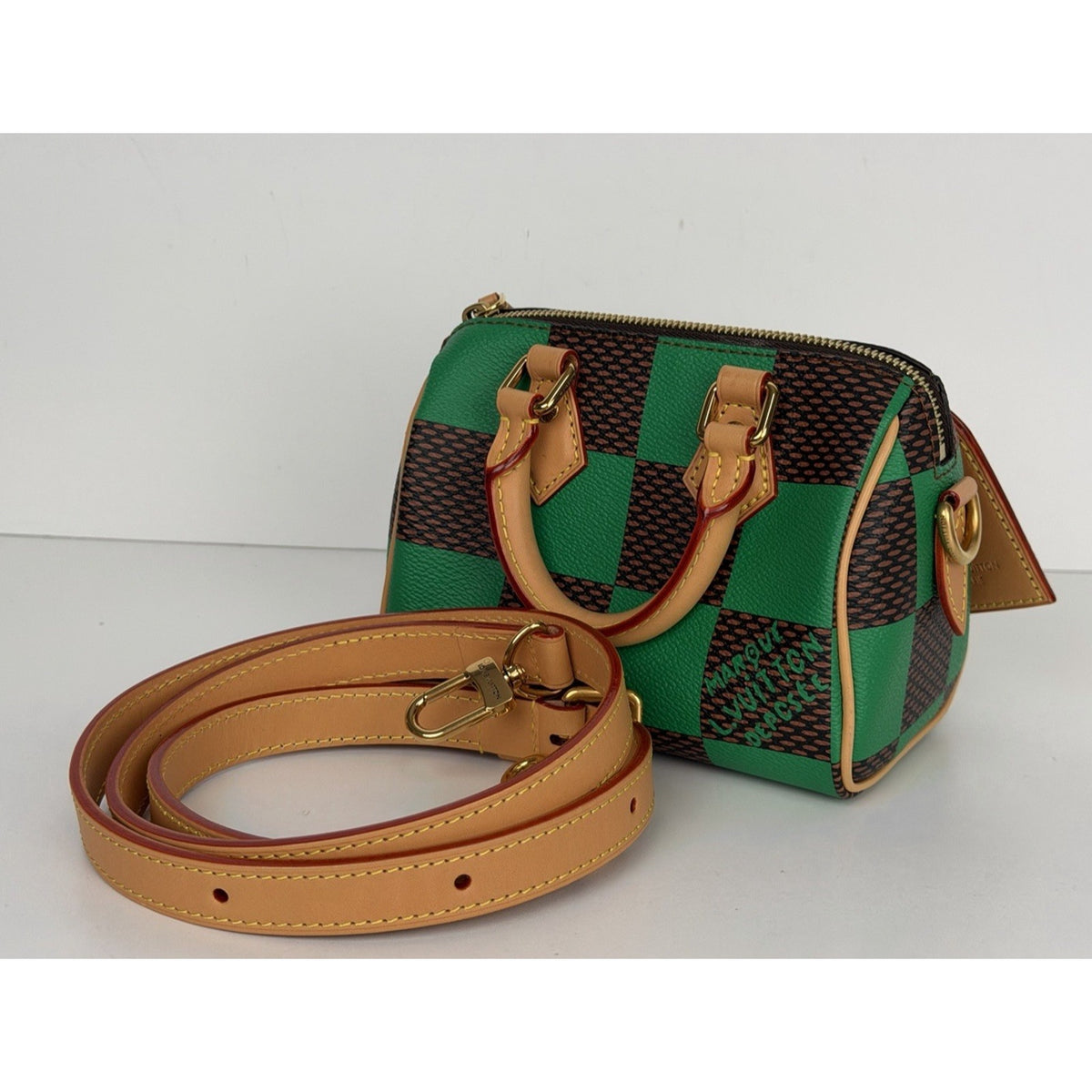 LAYAWAY: Louis Vuitton Nano Speedy Bandouliere in Damier Pop Green Canvas Microchipped B1 (Copy)