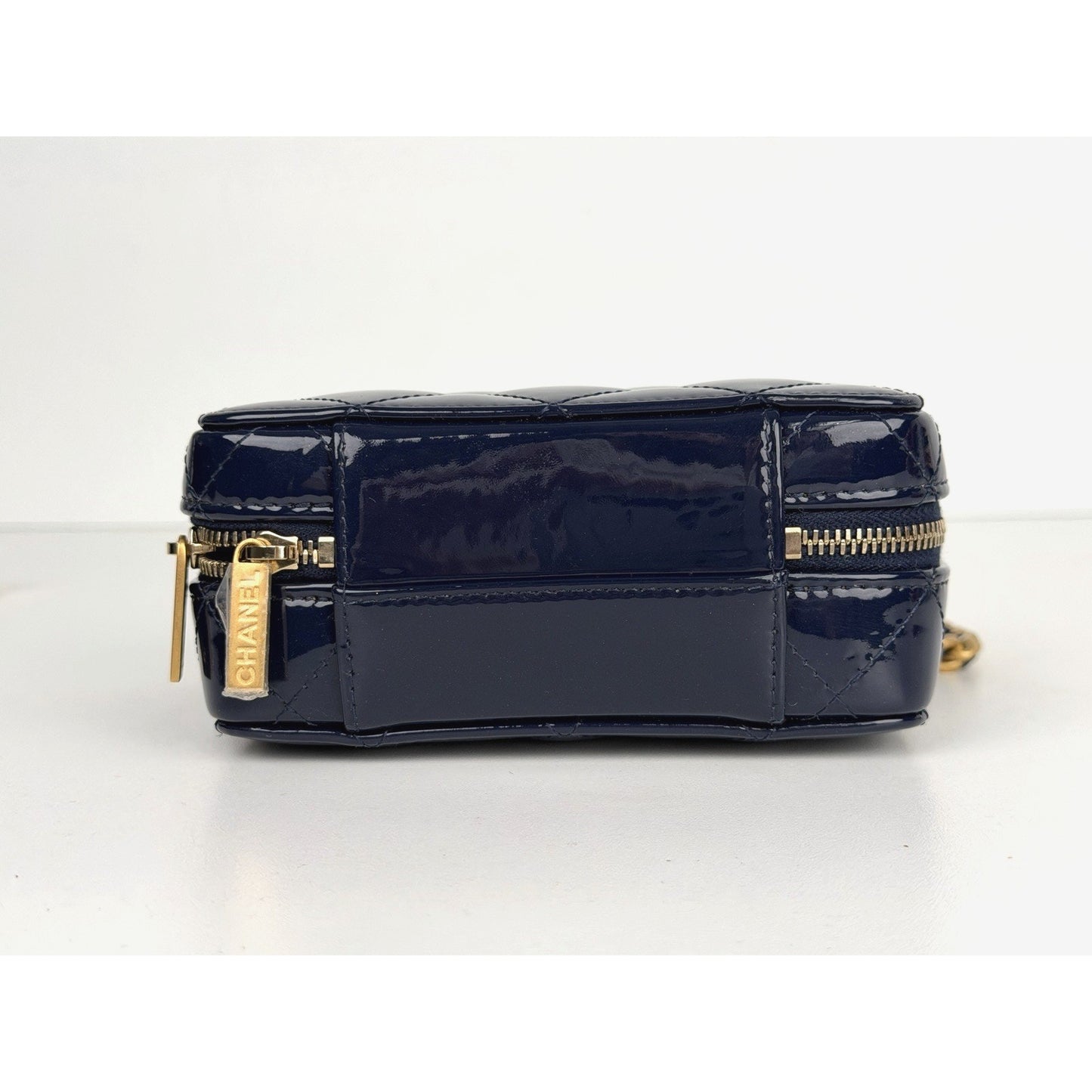 Chanel Woven Chain Top Handle Vanity Case Mini in Quilted Patent Leather NFC U3