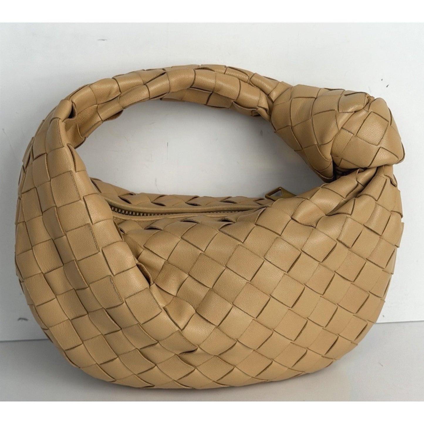 Bottega Veneta Jodie Hobo HandBag Mini Caramel Interacciato Woven Leather S11