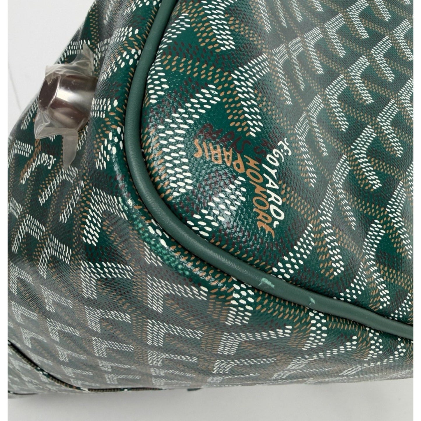 Goyard Boston 45 Travel Bag in Green Goyardine Canvas with Leather Trim