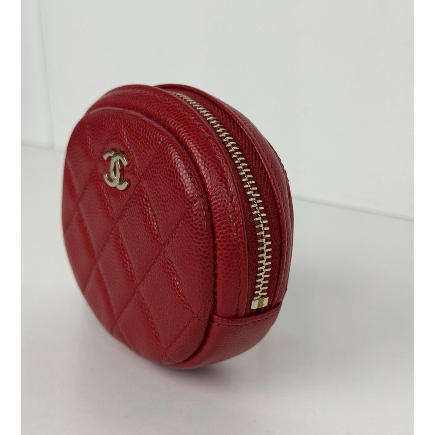Chanel Round Coin Purse Red Quilted Caviar Leather & Gold-tone Hardware 2019 K2