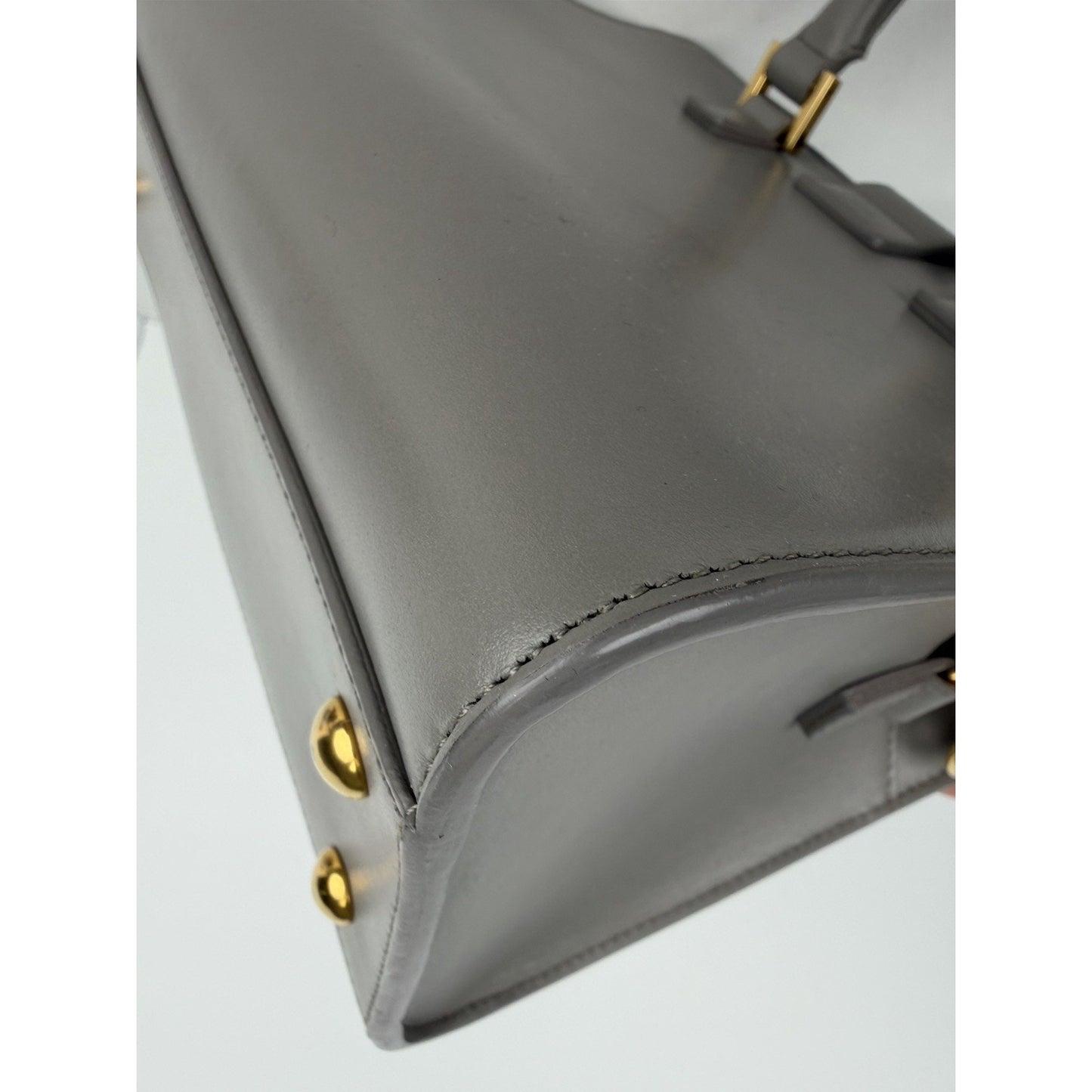 Saint Laurent Baby Monogram Downtown Cabas Bag in Gray Calfskin Leather S-19