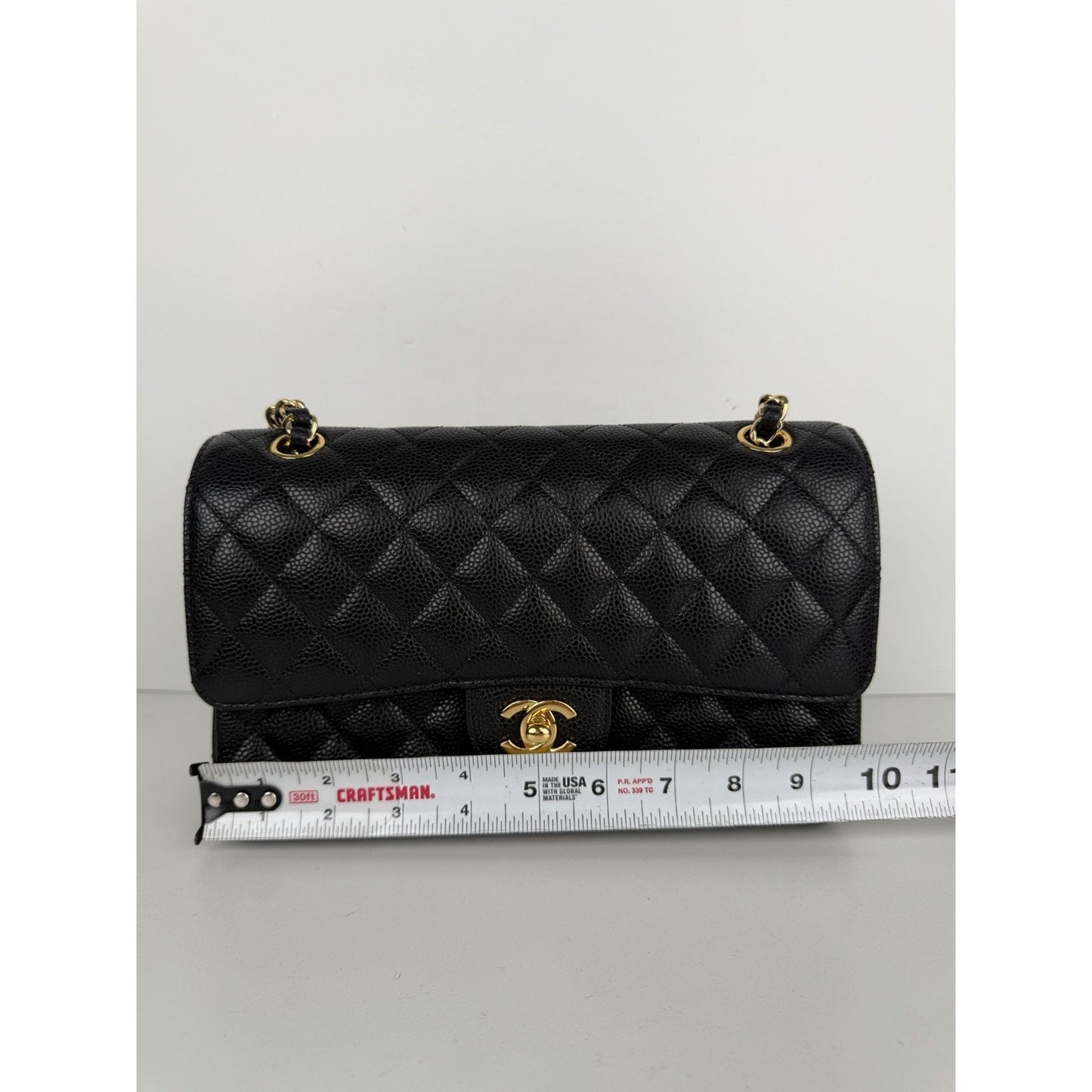 Chanel Classic Double Flap Bag Medium in Black Quilted Caviar Leather NFC D-8