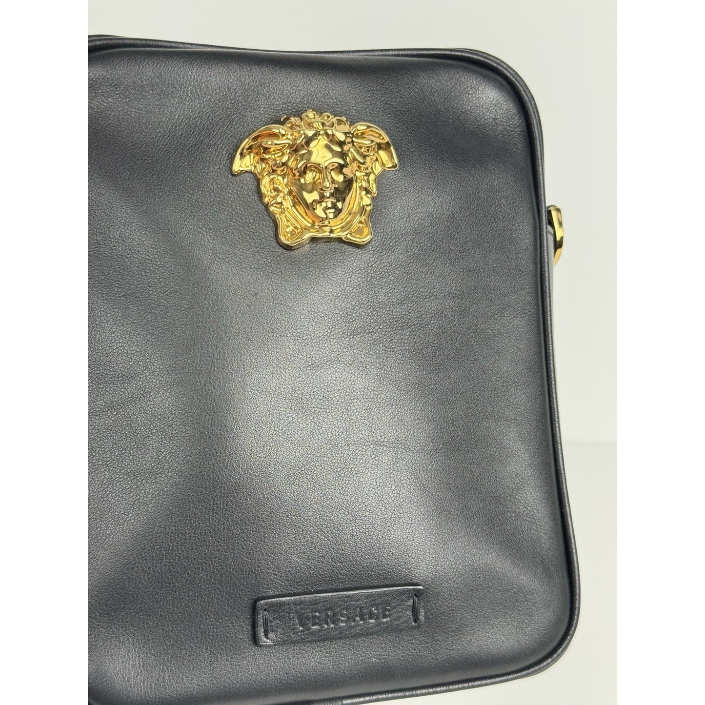 Versace La Medusa Black Leather Crossbody Bag with Gold Hardware D-1