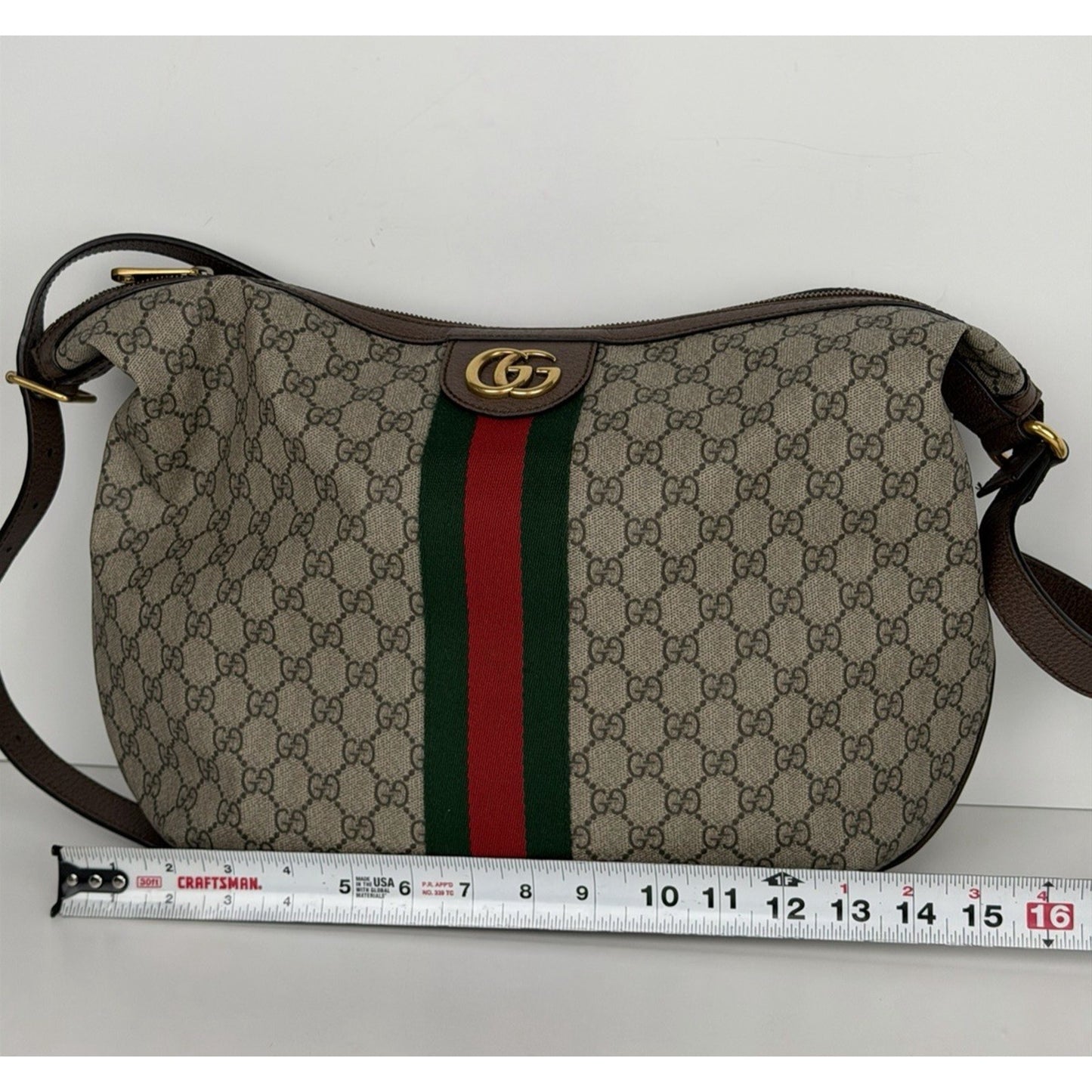 Gucci Ophidia GG Supreme Large Half Moon Hobo Bag Beige Coated Canvas S
