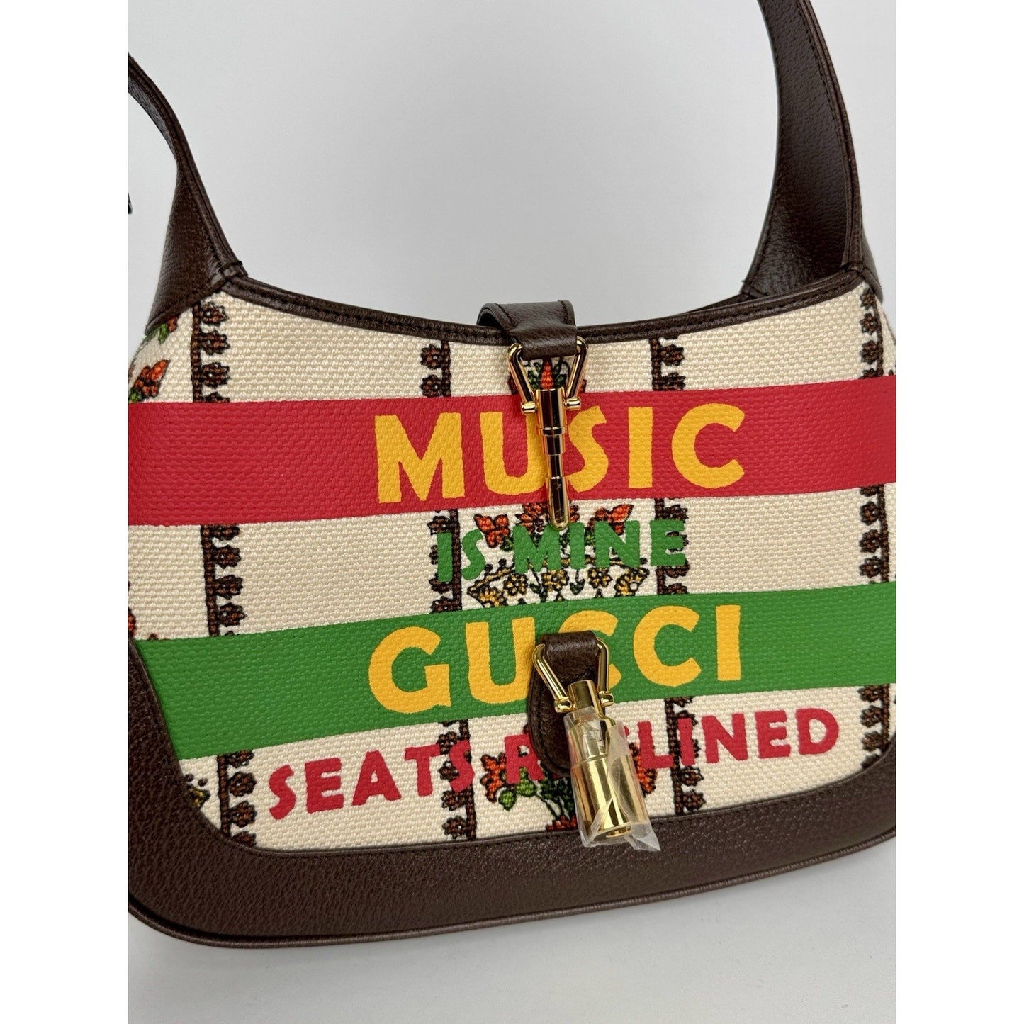 Gucci Jackie 1961 Small 100 Centennial Music Bag Canvas Leather Gold HW B-9