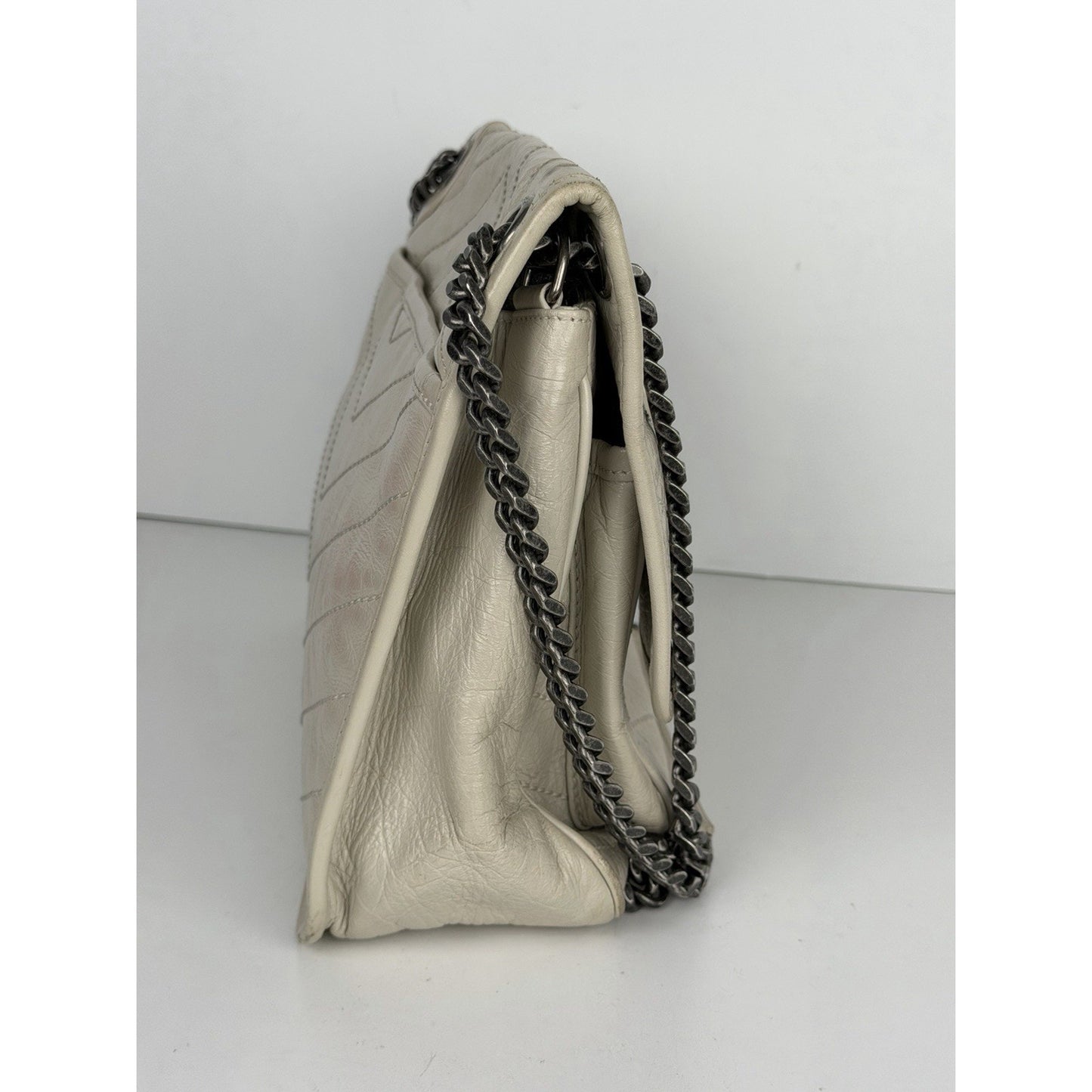 Saint Laurent Niki Medium Chain Satchel Crinkled Calfskin Matelassé Crema C-4